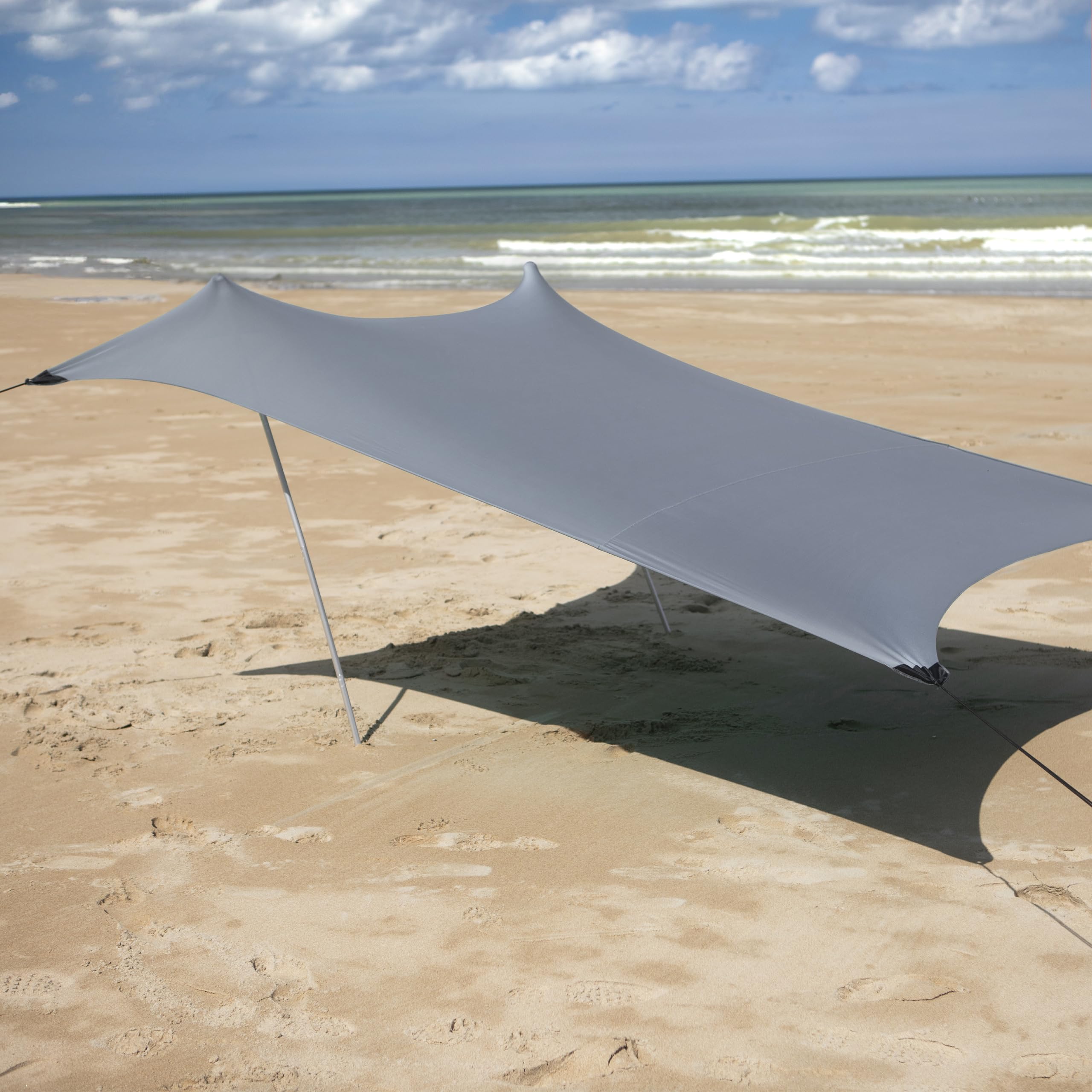 Meister 6819520 Voile d'ombrage - 210 x 210 cm - Protection UVA/B - SPF50+ - pour jusqu'à 4 Personnes - avec ancrages de Sable - Gris - Tente de Plage
