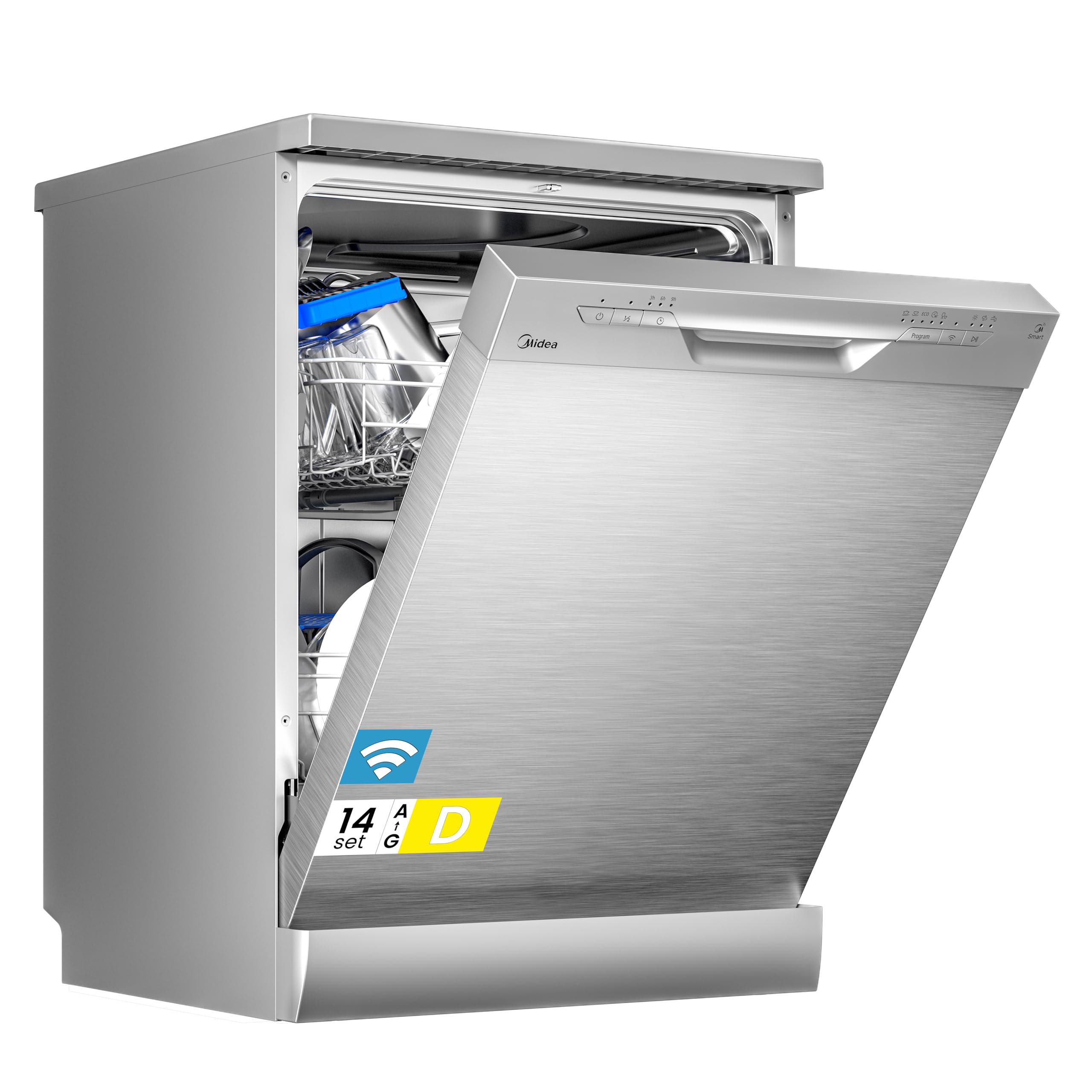 Midea SF 3.60N PRO Geschirrspüler 60cm Freistehend Unterbaufähig 14 Maßgedecke Spülmaschine WLAN 47 dB Silber