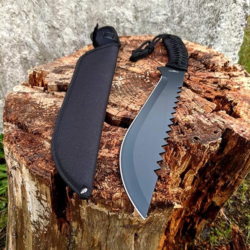 Miniatura 6 de ASR Outdoor Machete de espiga completa de 15.5 pulgadas con hoja reciclada y espiga dentada en zigzag, negro