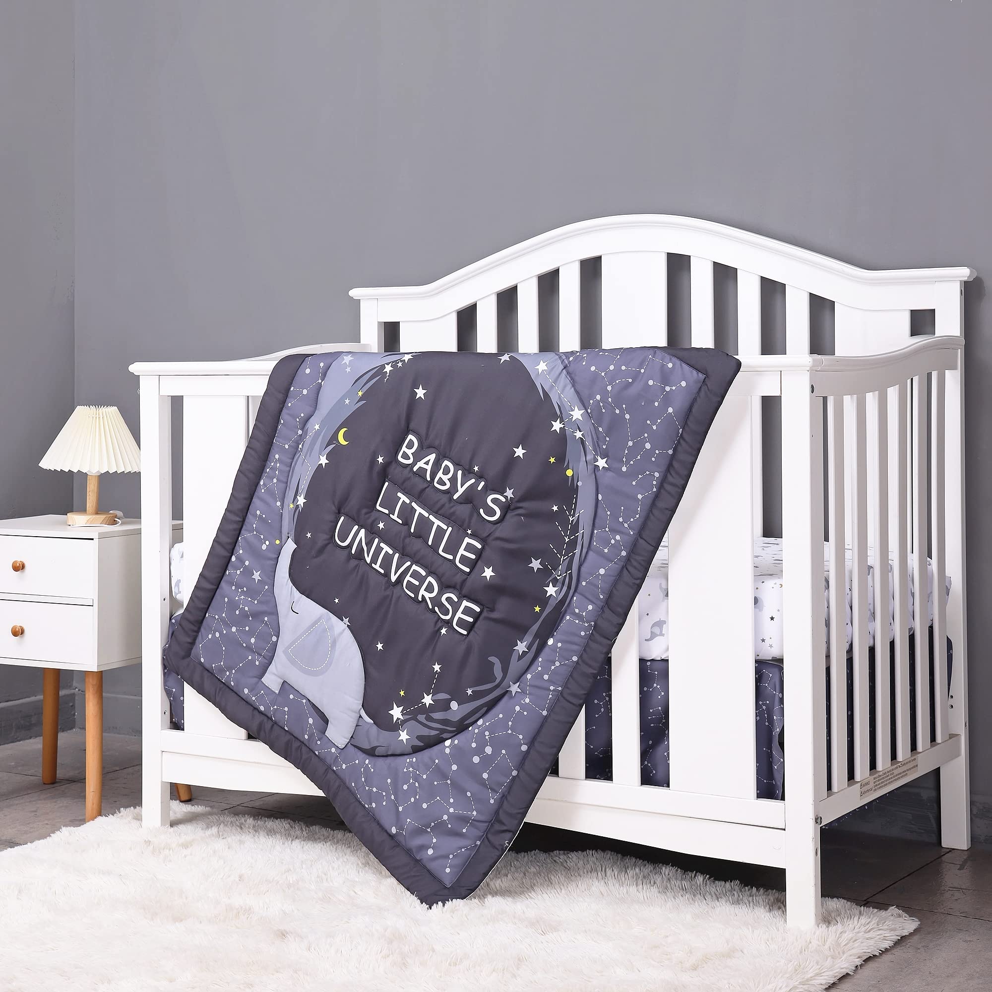 Black Crib Crib Bedding Set For Boys Girls Soft Cute 3Piece