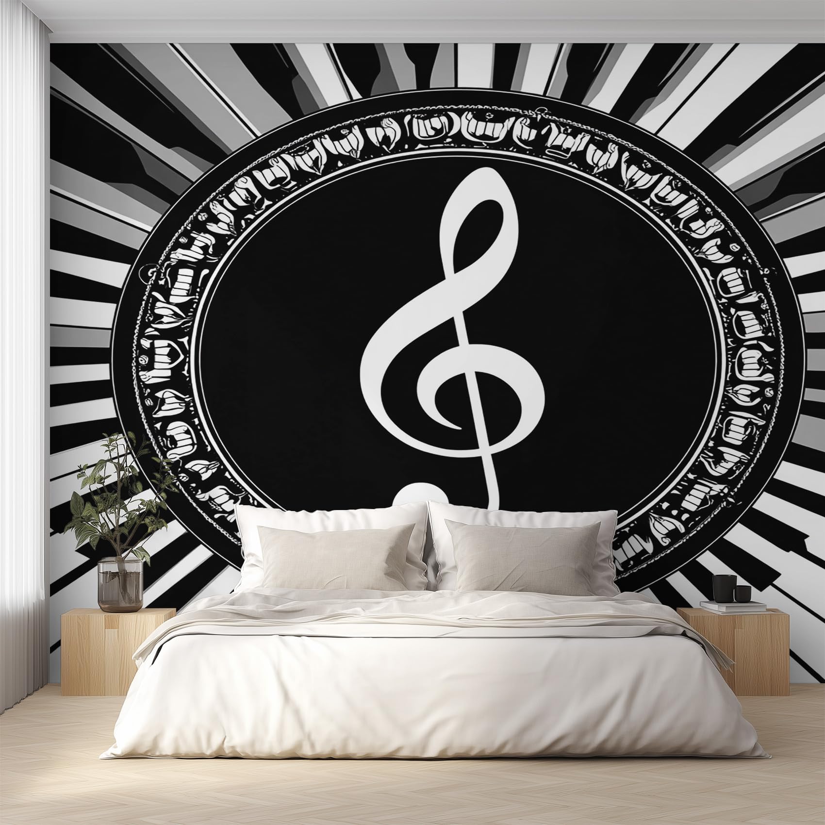 Papier peint panoramique notes de musique pour moderniser un mur blanc uni