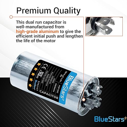 Vista 56 de BlueStars 2 paquetes 35+5 uF 35/5 MFD 370/440VAC condensador redondo de doble funcionamiento, para arranque del motor del ventilador de unidad de CA