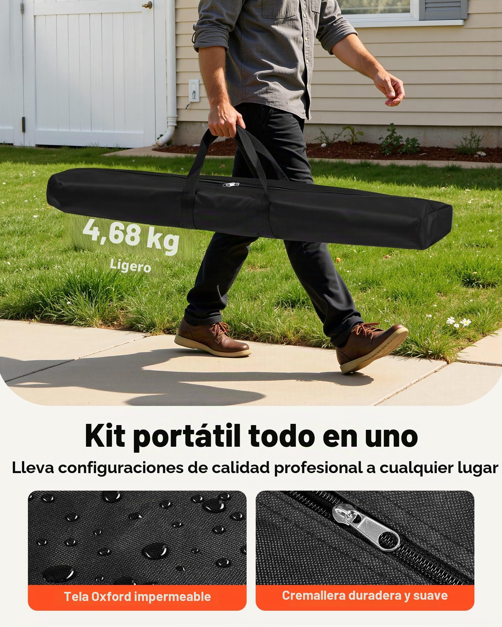 VEVOR Soporte para Fondos de Fotografía 3 m x 2.4 m, Anchura Ajustable 66 "- 120" Soporte de Banner para Telón de Fondo Altura 37"- 96" Negro para Feria Comercial Telescópico Expositor