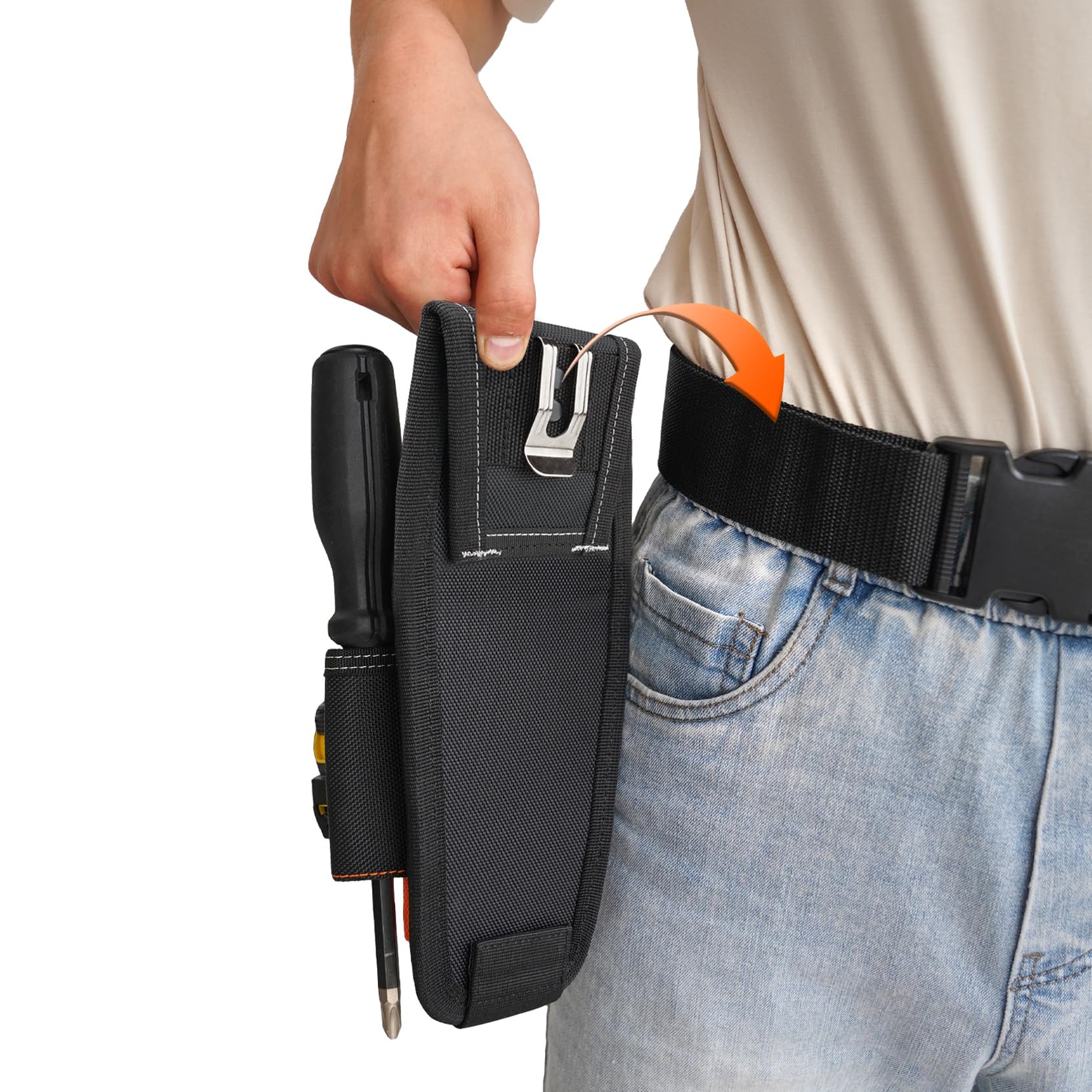 MELOTOUGH Borsa per tecnici a 7 tasche, piccola tasca per attrezzi da cintura con clip da cintura, clip su tasche più grandi e passante, accessorio porta attrezzi con clip