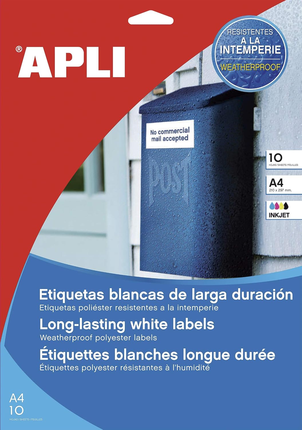 APLI 016683 Pack of 10 Labels 63.5 x 33.9 mm White for Inkjet Printer