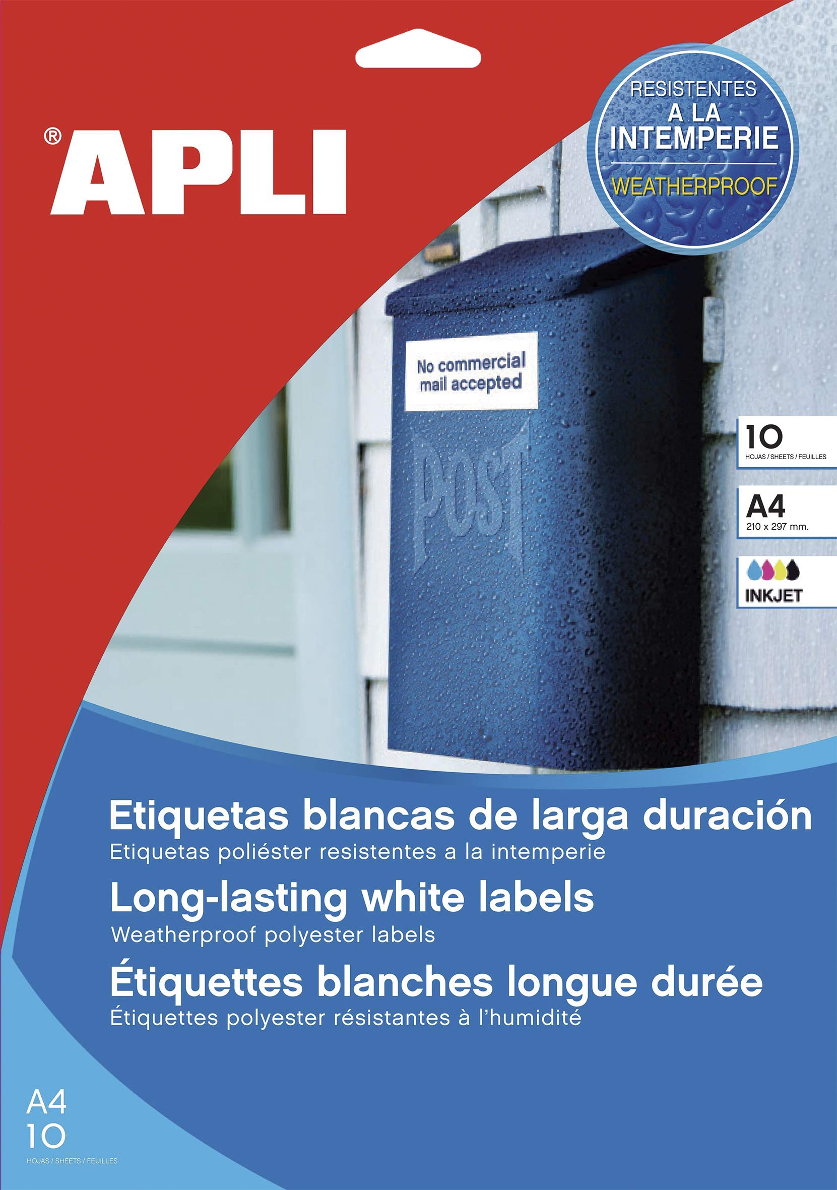 APLI 016683 Pack of 10 Labels 63.5 x 33.9 mm White for Inkjet Printer