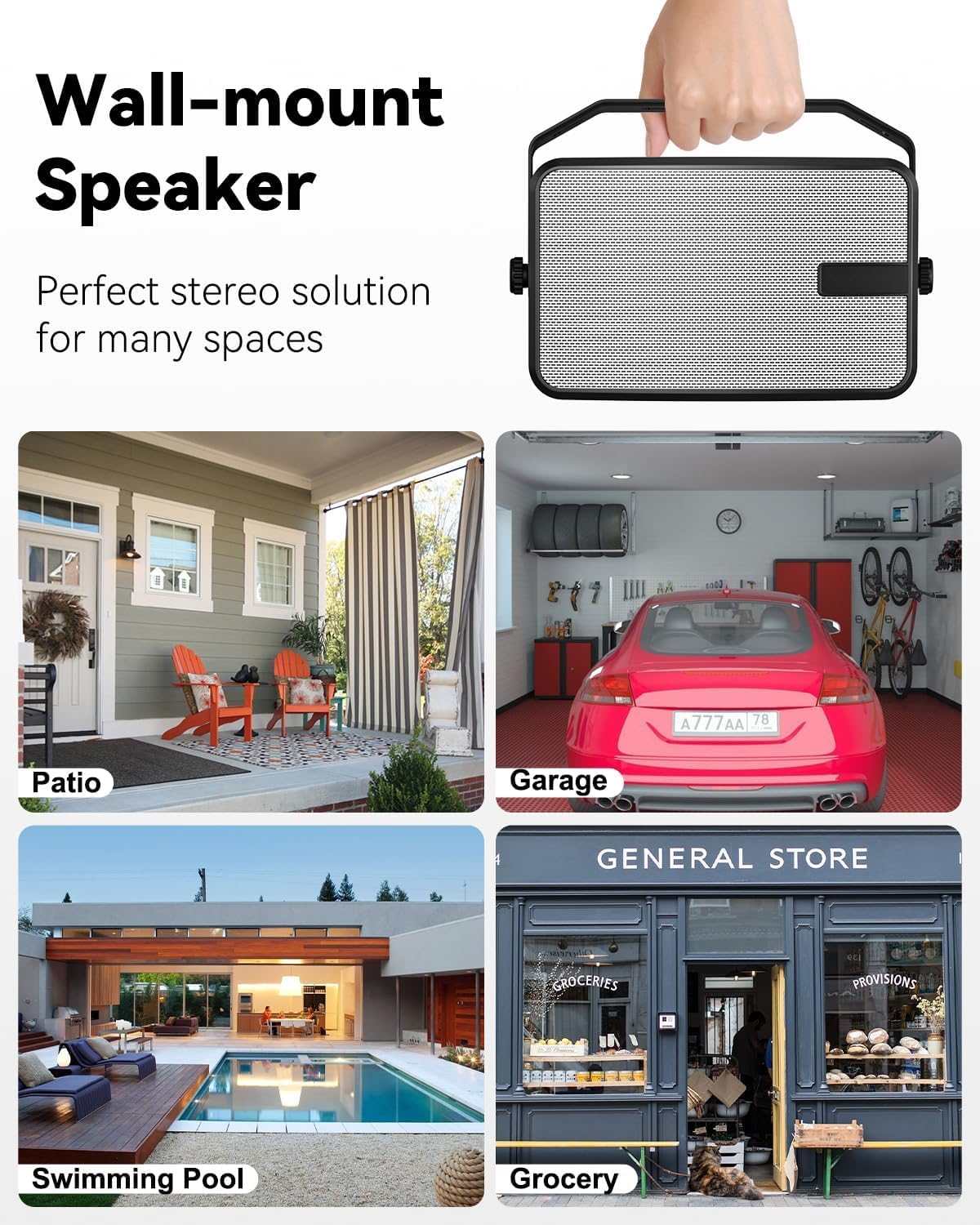 Głośniki Bluetooth 400 W, wodoodporne IPX5, mocny bas, bezprzewodowa synchronizacja z 100 głośnikami, montaż ścienny na patio, werandę, garaż, parę (MZ-621)