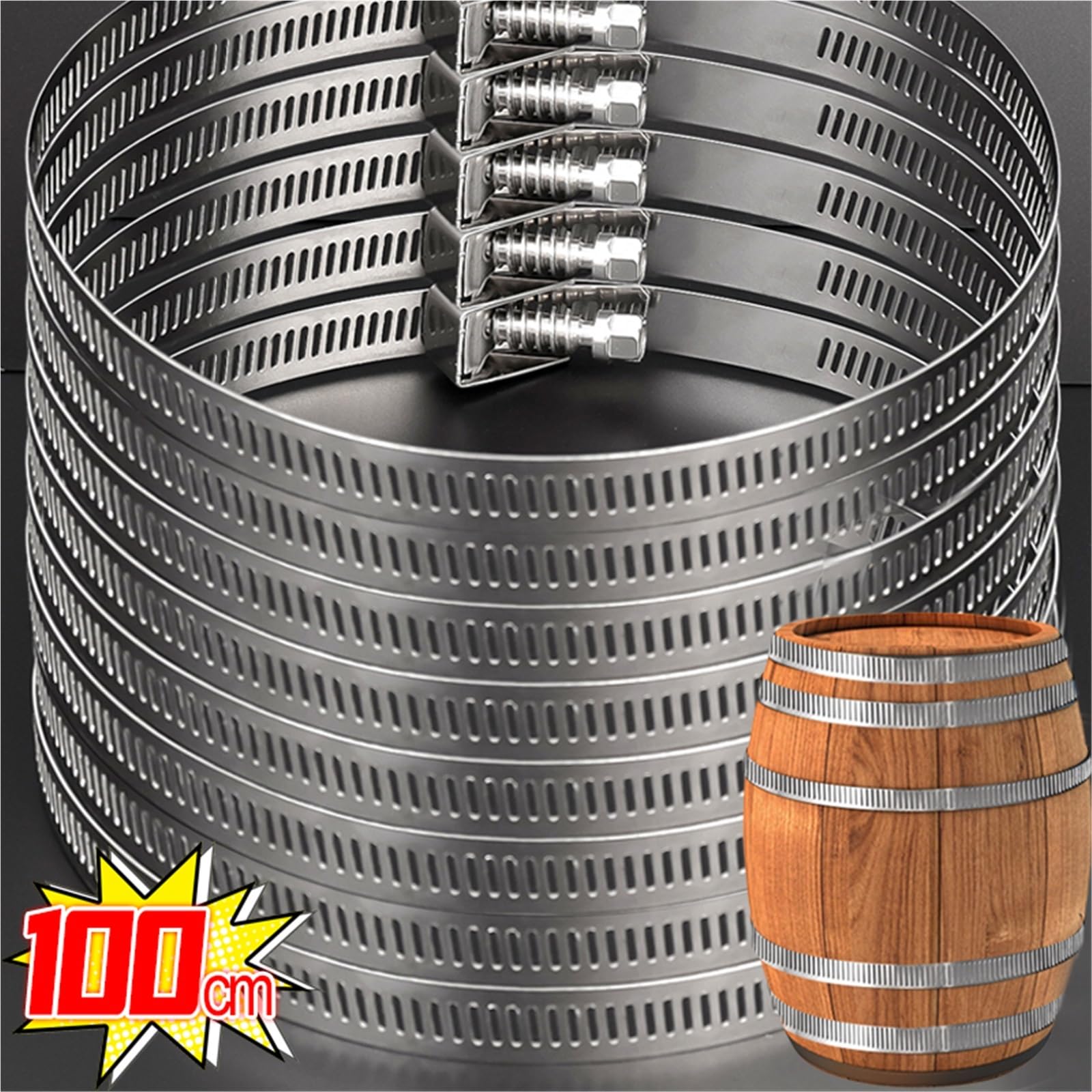 Abrazaderas de manguera ajustables de acero inoxidable, sujetadores de tubo de engranaje helicoidal de 50/100cm for conductos de gases y aplicaciones marinas, 5 uds.(14 * 1000 * 0.6MM)