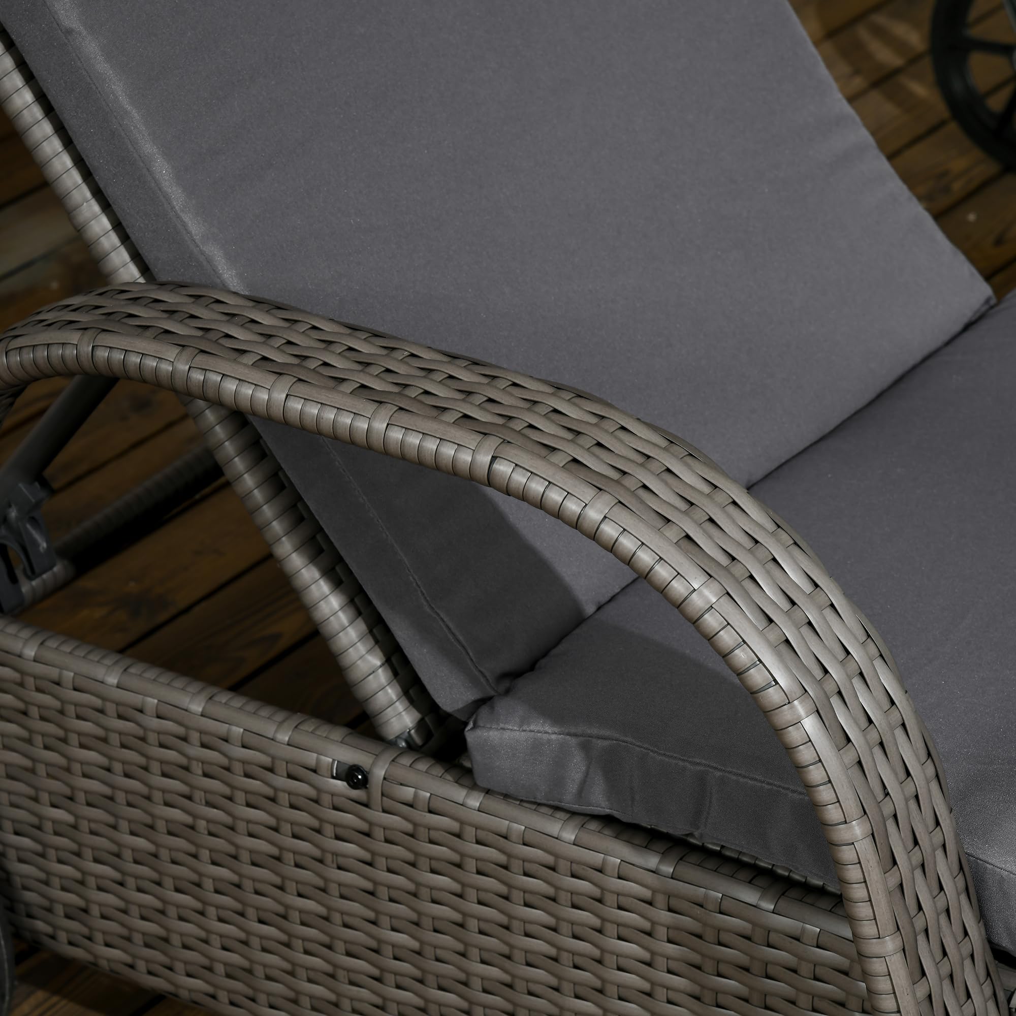 Outsunny Sonnenliege Gartenliege Tisch 3er-Set Gartenmöbel, Polyrattan+Metall Grau+Dunkelgrau