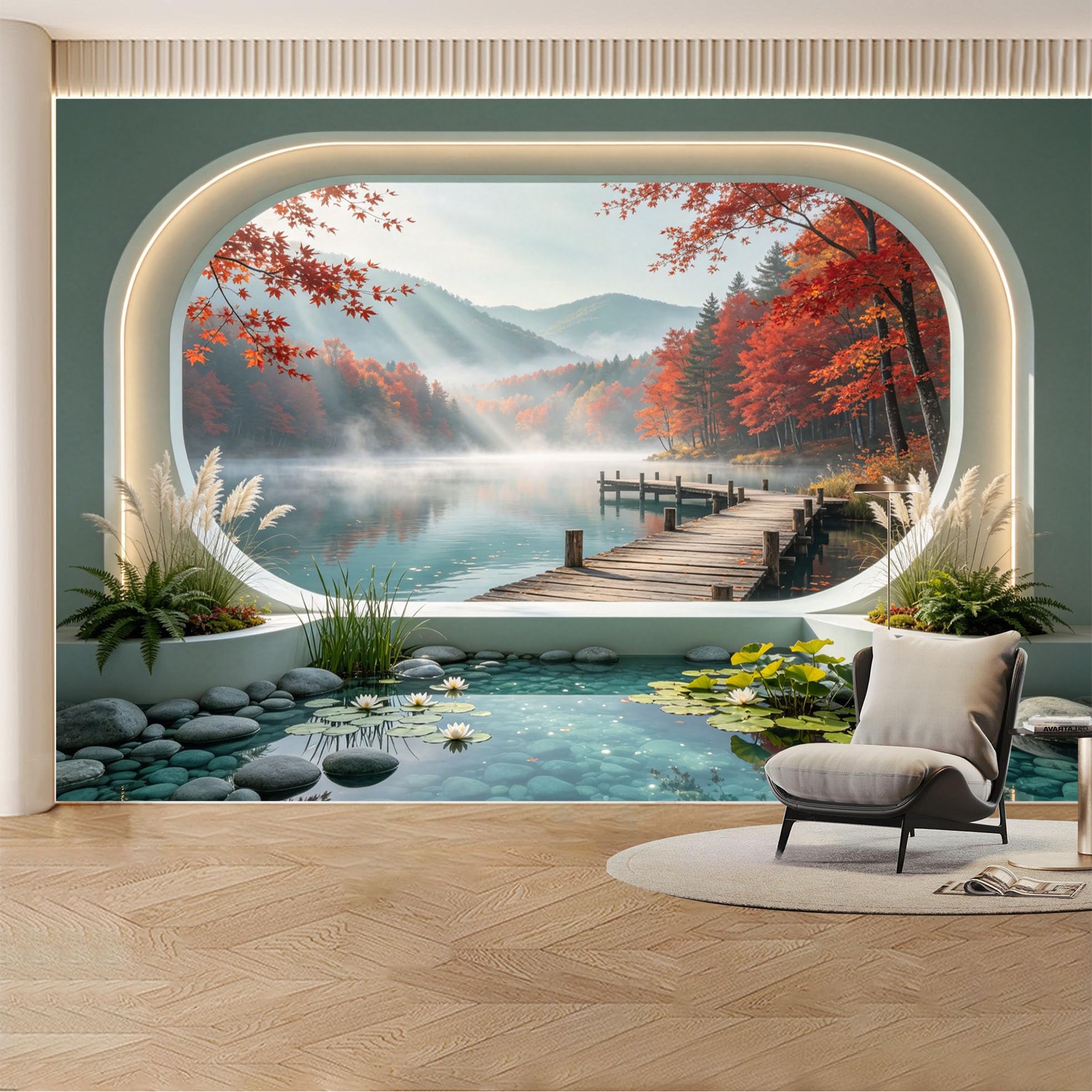 Custom Wall Mural Wallpaper Forest Landscape， Nature， 3D Effect， Wall Decor， Misty， Sunset Removable SelfAdhesive Large Photo for Living Room， Bedroom， Office