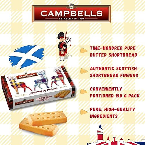 Miniatura 5 de Campbells Shortbread Fingers Tartan Stag Cartón de 5.3 onzas (5.29 oz)  Galletas escocesas de mantequilla pura de Escocia, galletas de té británicas