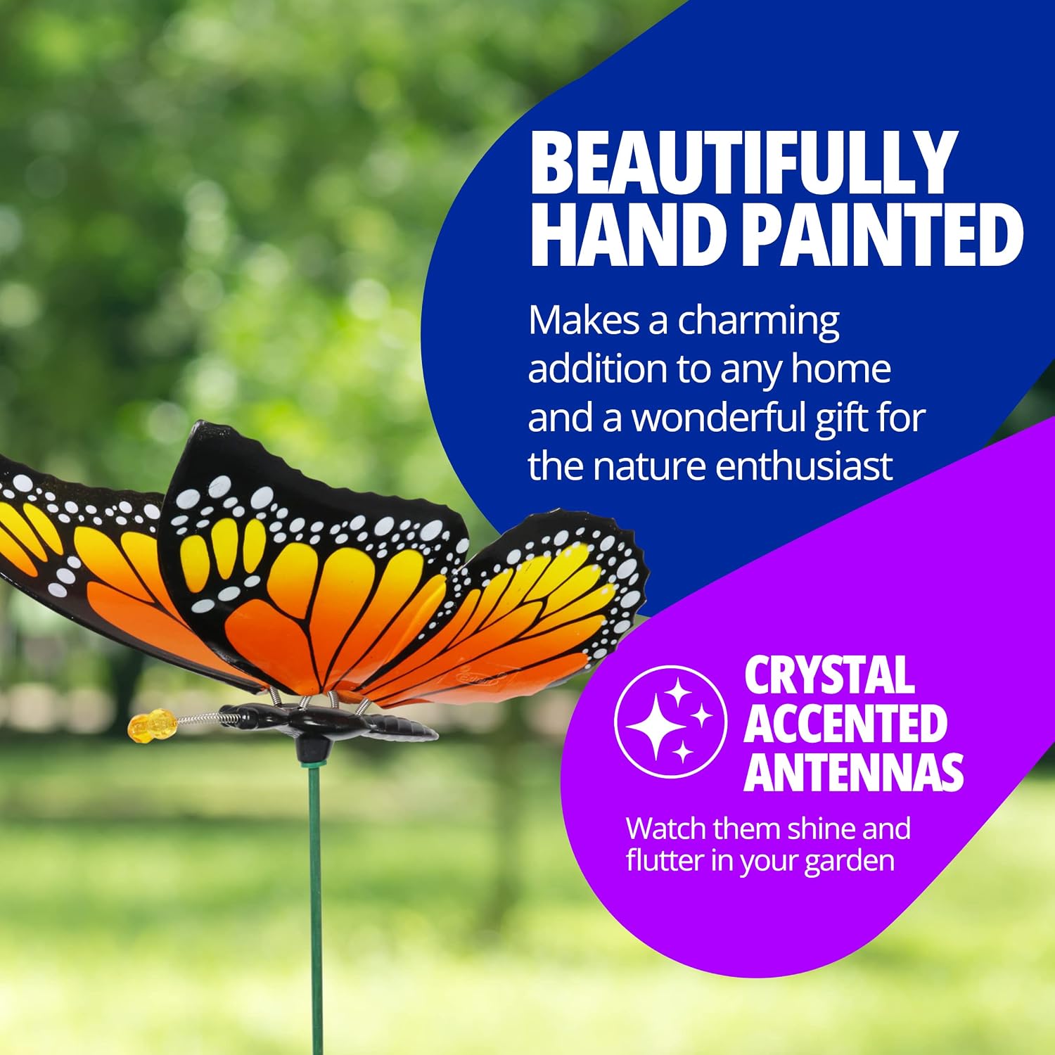 Exhart Garden Stake, Set of 2 Large Butterfly Garden Stakes, WindyWing Outdoor Garden Decor and Yard Art, 11 x 32 Inch