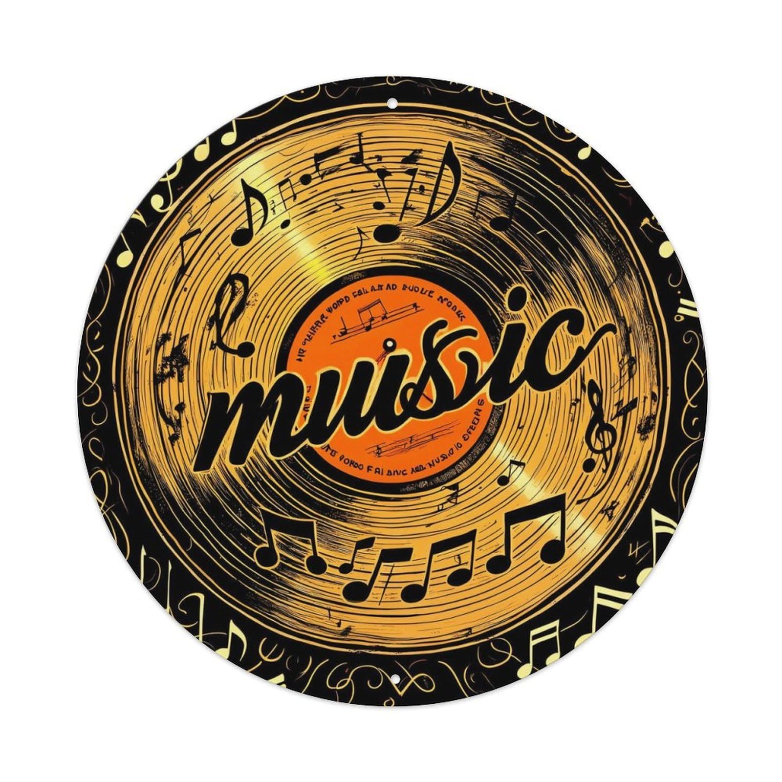 Jdyaojiesheng Vintage Music Notes Vinyl Record Design Round Tin Sign Retro Metal Wall Decor Metal Poster, Home Bar Garage Farmhouse Cafe Wall Art Decoration 8X8inch