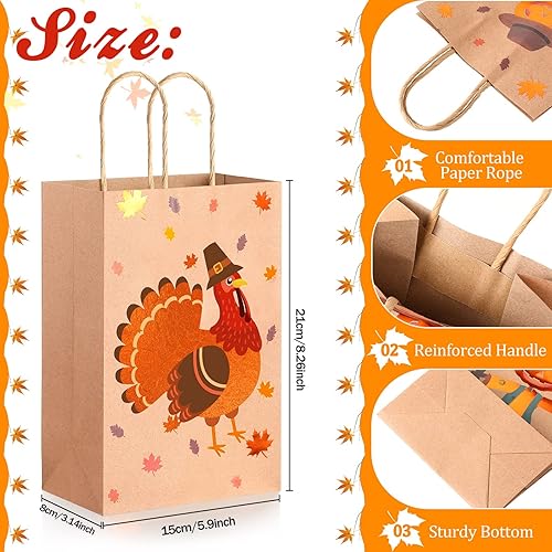 Miniatura 2 de Yexiya Bolsas de regalo de otoño a granel de papel kraft de Acción de Gracias, bolsas de dulces de otoño con asas, bolsas de golosinas de otoño para