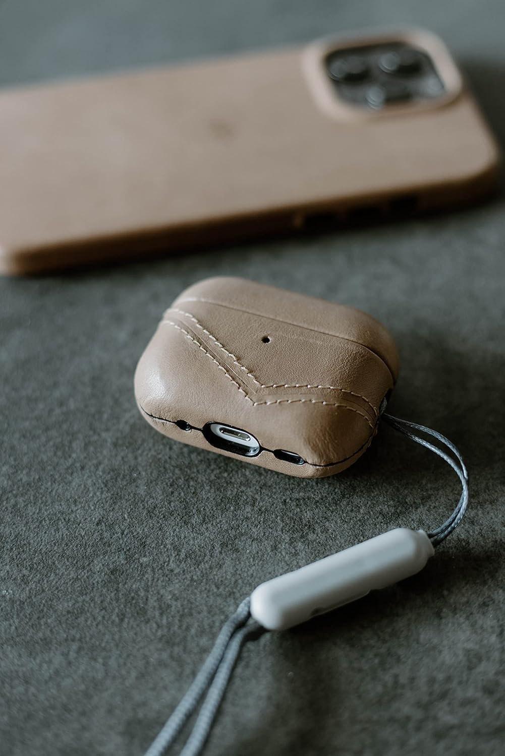 Bullstrap Premium Leather Case Compatible with Apple AirPods Pro, Wireless Charging, Two-Piece Design (Dune)