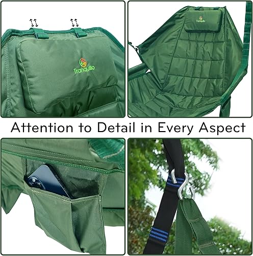 Miniatura 3 de Tranquillo Silla hamaca colgante, silla columpio de patio, silla columpio al aire libre con reposacabezas, reposabrazos, portavasos, columpios de