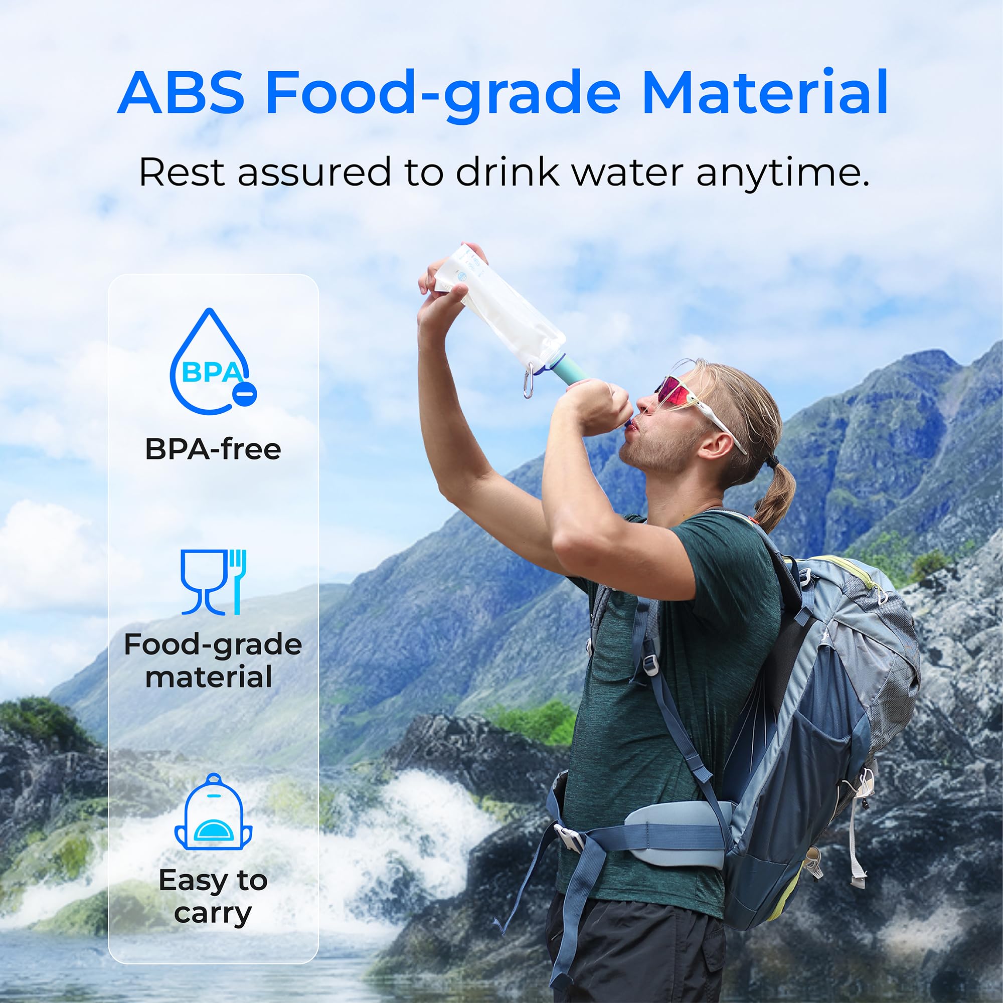 Waterdrop Wasserfilter Outdoor - Entfernt 99,99% aller Bakterien, Wasserfilter Outdoor Survival Wasserfilter Camping Filtersystem mit Gravity - Wasserbeutel für Notfälle, Wandern, Reisen