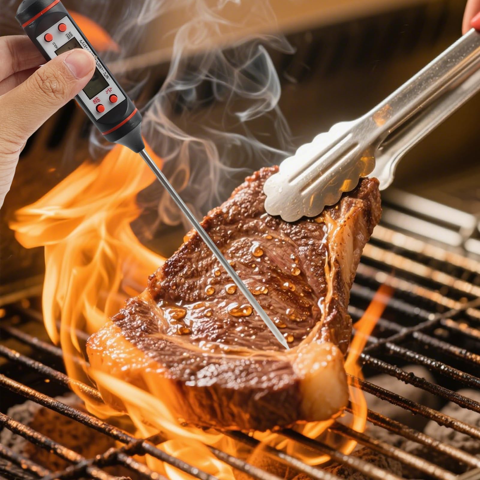 2 termómetros de cocina digital con sonda para barbacoa, carne, filete, pavo, vino y jalea, gran pantalla lcd, amplio rango de medición, apagado automático, entre - 50 ° C y + 300 °