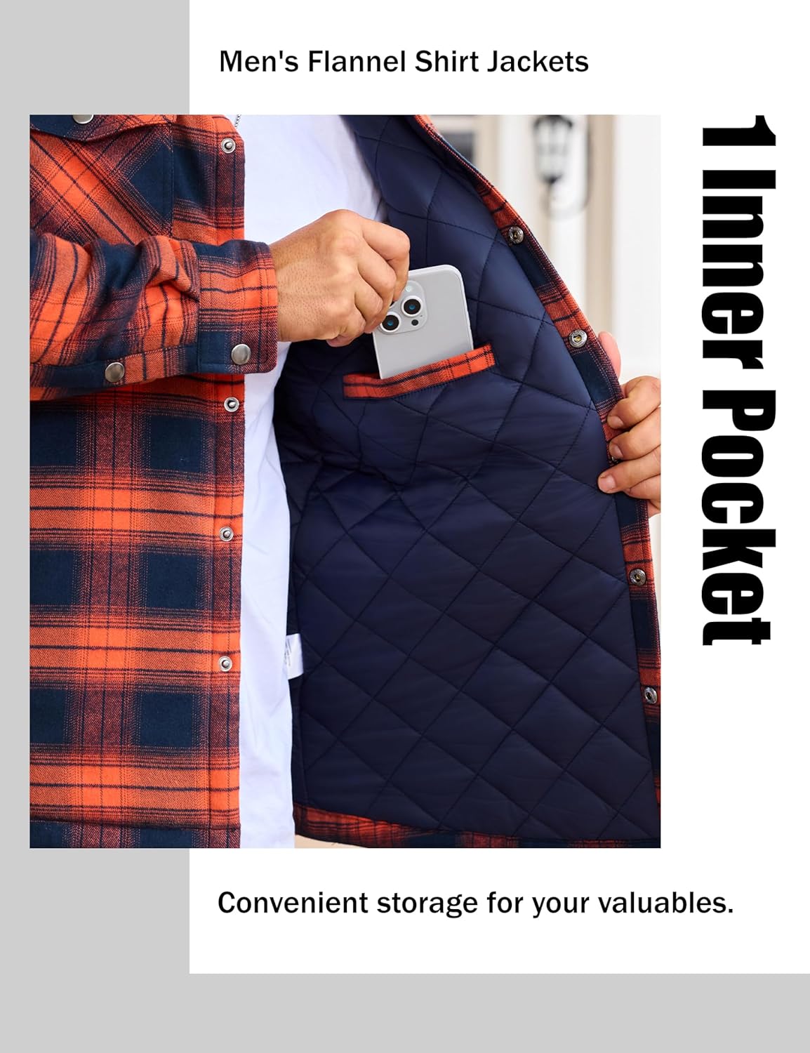 EKLENTSON Men's Flannel Shirt Jacket Quilted Lined Plaid Coats Warm Winter Jacket Thick Button Down Coat with 5 Pockets - Image 5