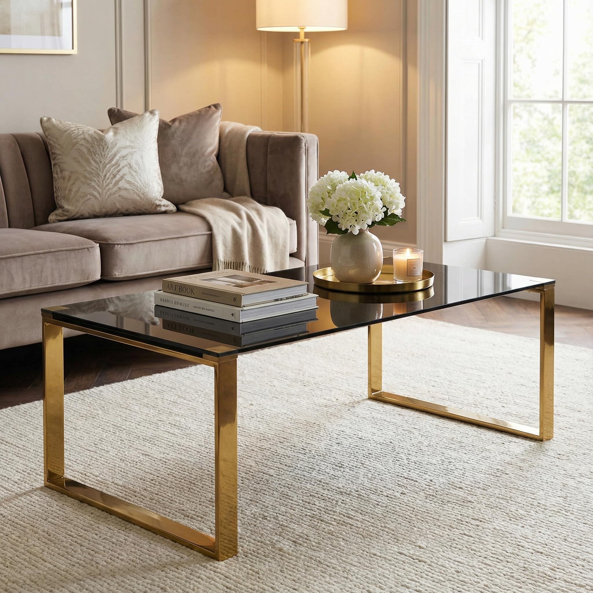 Amazon｜Cortesi Home Remini コーヒーテーブル ゴールドメタルと