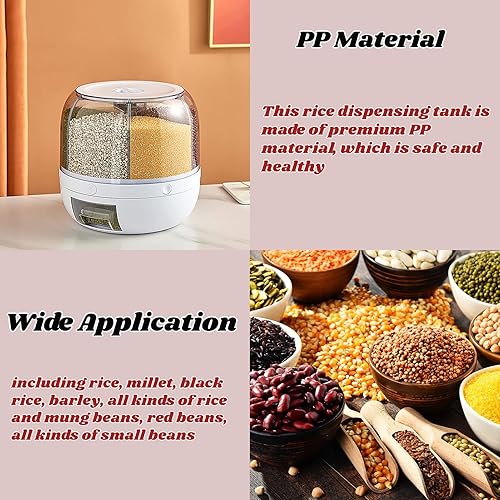Miniatura 4 de Dispensador de granos, 6 rejillas PP organización de almacenamiento de granos a prueba de rotación, cilindro de medición giratorio de 360° (#1)