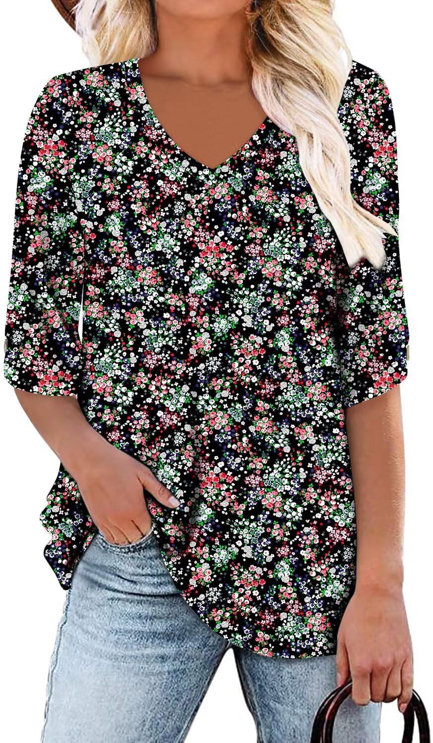 KISSMODA Women's Casual 3/4 Sleeve T-Shirts 2025 V-Neck Tunic Tops Cute Tees Blouses Loose Fit Business Work Tee Top - Image 4