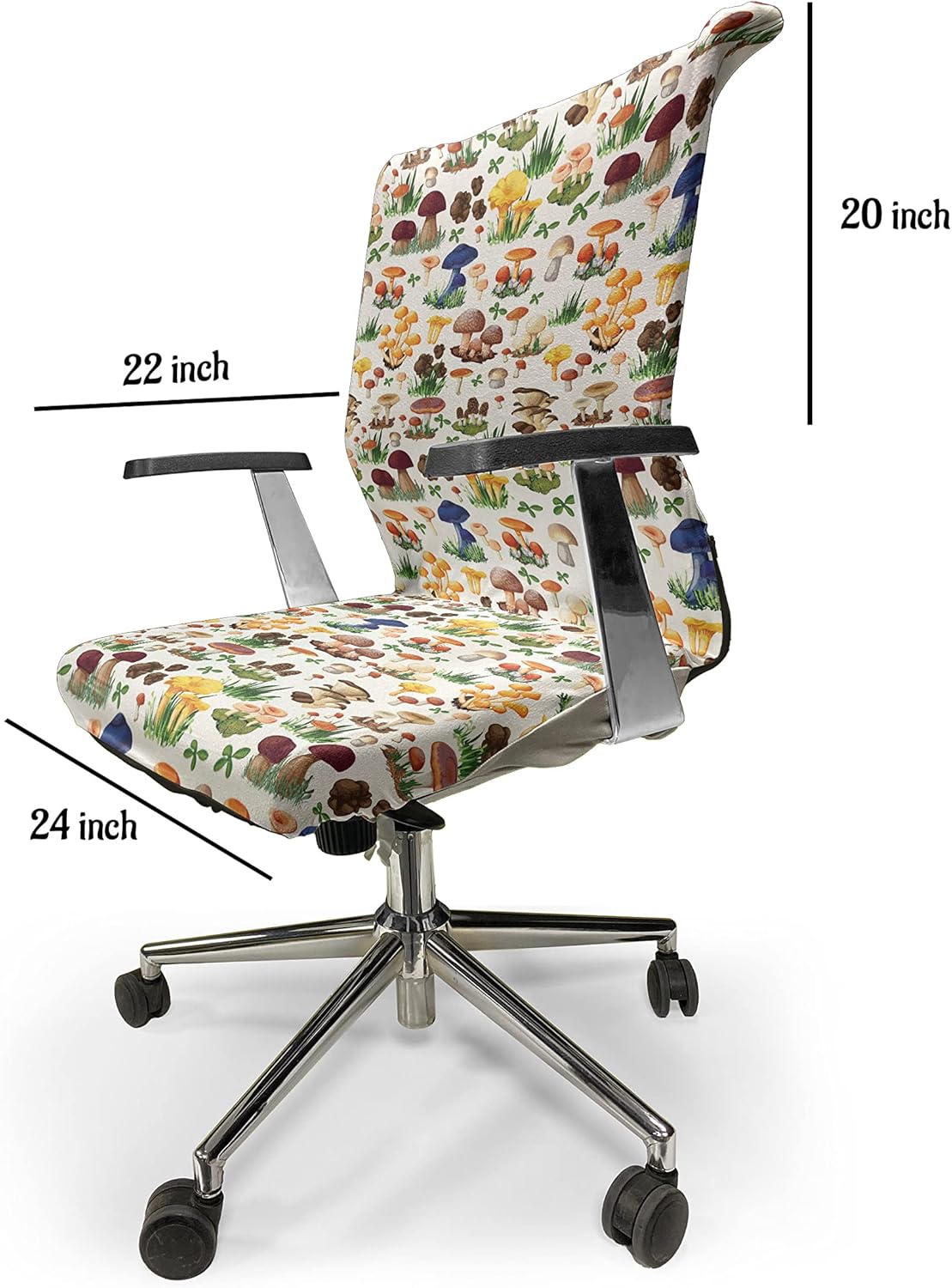 Ambesonne Mushroom Office Chair Cover, Pattern of Mushrooms Wild Species Natural Food Garden Theme Exotic Wilderness Art, Stretchable Decorative Universal Size High Back Printed Slipcover, Multicolor