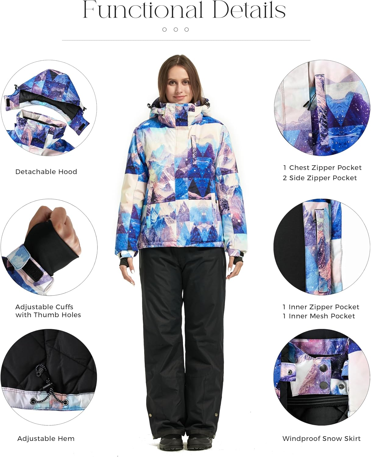 Wantdo Women's Waterproof Ski Jacket Colorful Printed Fully Taped Seams Rain Coat Warm Winter Parka - Image 5