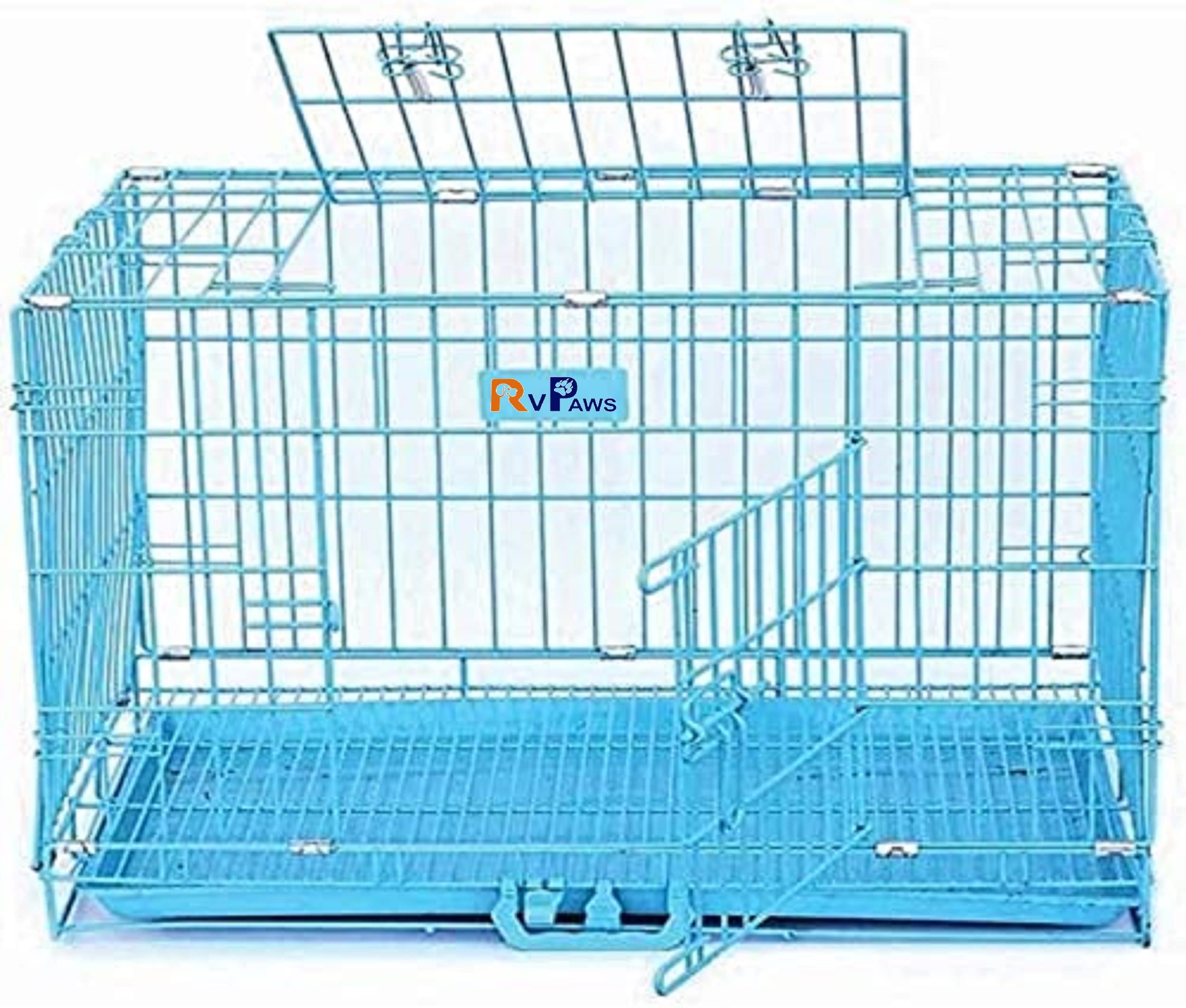 RvPaws Dog Cage - Powder Coated, Double Door Folding Metal Cage/Crate/Kennel with Removable Tray and Paw Protector for Dogs, Cats and Rabbits - 36 Inch - Blue (L-36, W-22, H-27 INCH) (B09D9JLV85) Amazon Price History, Amazon Price Tracker