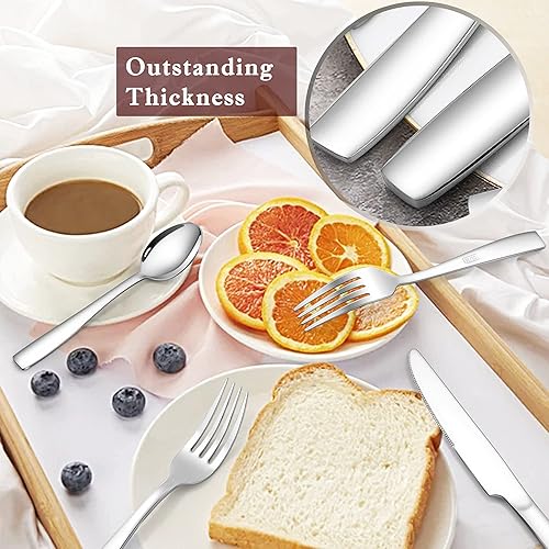 Miniatura 10 de Herogo Juego de cubiertos negros de 36 piezas con cuchillos para carne, juego de cubiertos de acero inoxidable para 6, juego de vajilla incluye