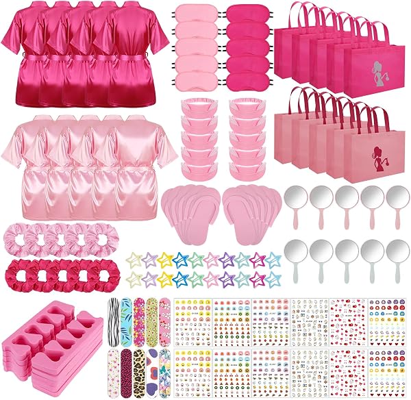 Hoemwarm 122 Pcs Slumber Party Favors for Girls Satin Robes Spa Kit Accessories Bulk, Kids Nail Salon Spa Birthday Party