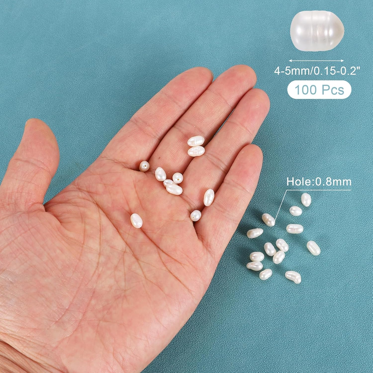 uxcell 100 Pcs Freshwater Pearl Beads, 4-5mm Oval Rice Shape Loose Gemstone Pearls 0.8mm Hole for Leather Cord Beading Jewelry Making DIY Craft, White - Image 2