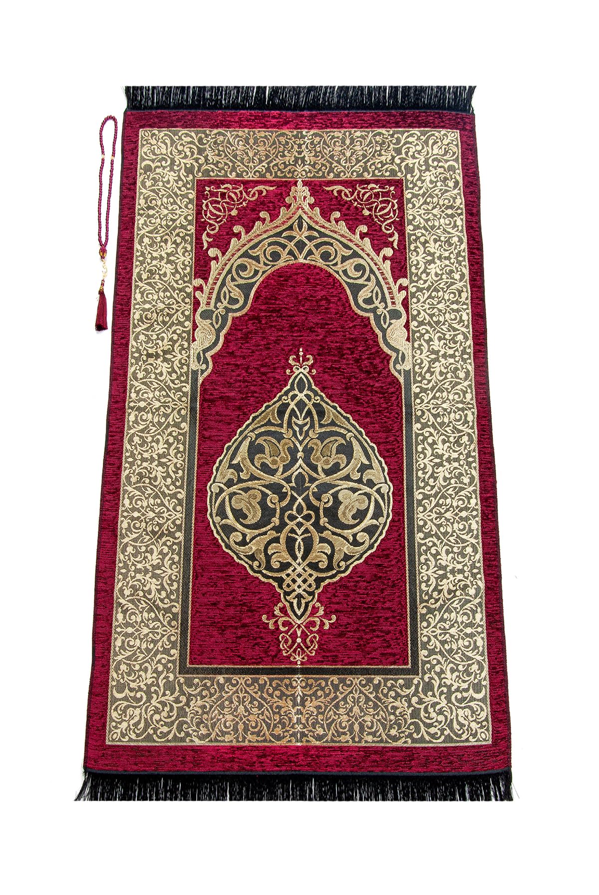 ihvan online Muslim Prayer Rug with 99 Beads Tasbih, Soft Chenille Sajadah, Lightweight & Foldable Janamaz, Portable Travel Prayer Mat, Islamic Gift for Eid, Ramadan, Hajj & Umrah, Brick
