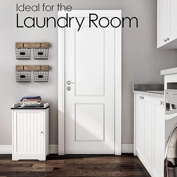 Lavish Home 2-Tier Bathroom Floor Storage Cabinet 29 Tall Free Standing White Cupboard with Adjustable Shelf, Shutter-Style & Slatted Look Door Towel, Toiletries, or Laundry Organizer