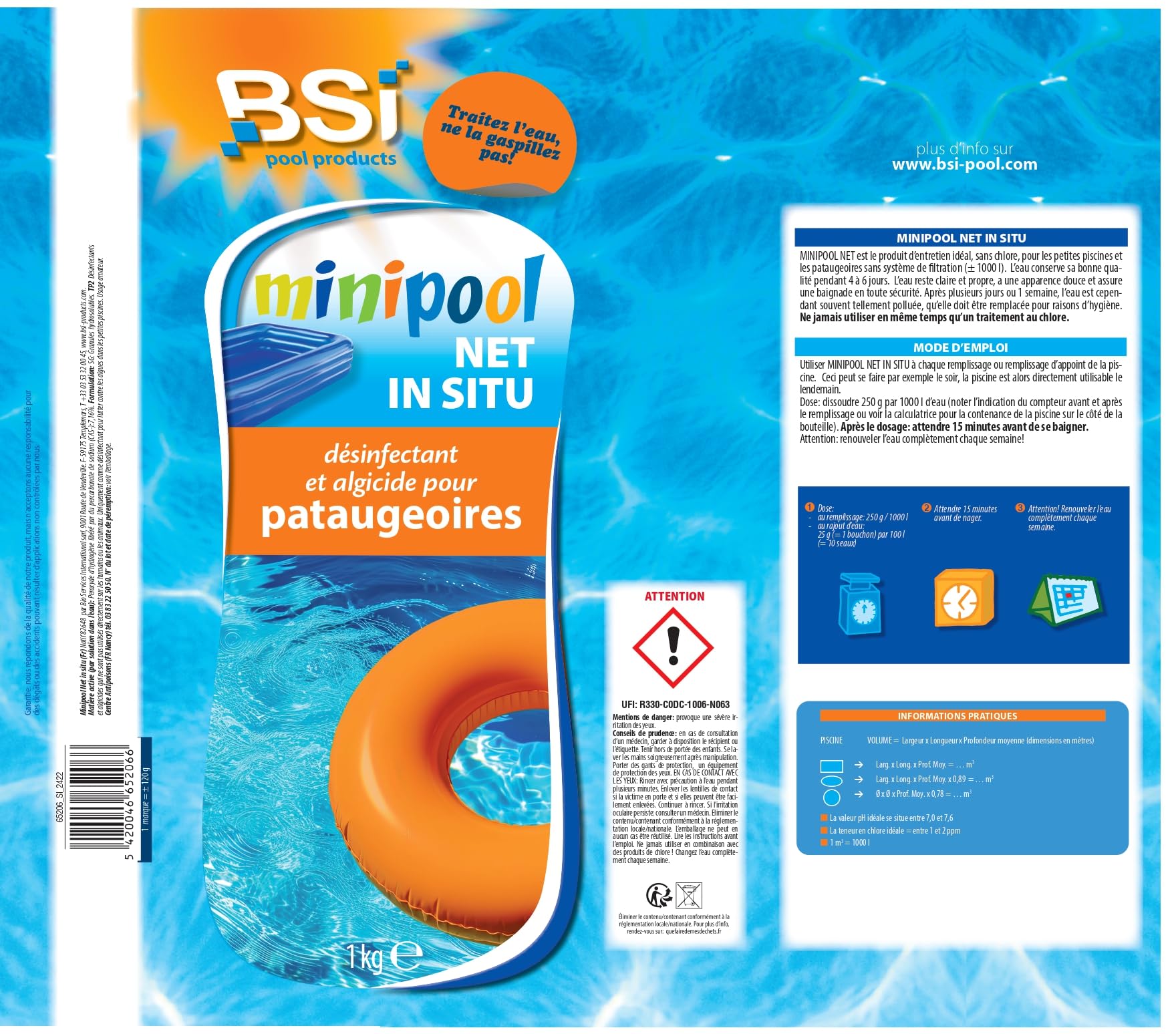 BSI - Mini Pool - Entretien De l'eau - sans Chlore - Poudre - Spécial Petites Piscines - 1Kg