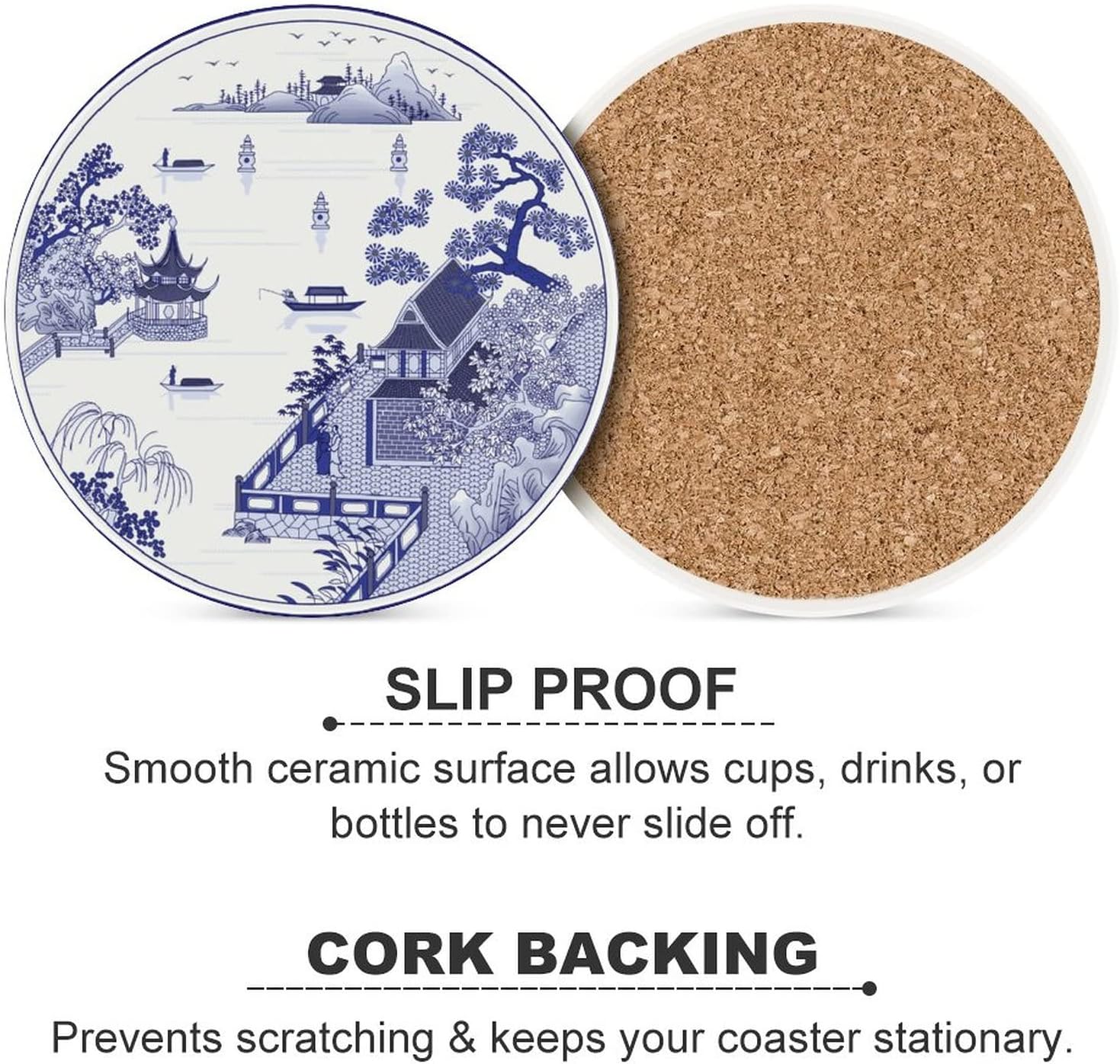 Amаzоn Crаzу 🔥 Dеаlѕ Cute Drinking Coasters Absorbent Coaster for Drinks - China blue and white porcelain 4 Sets 4 Size Ceramic Thirsty Stone with Cork Back Fit Big Cup, No Holder
