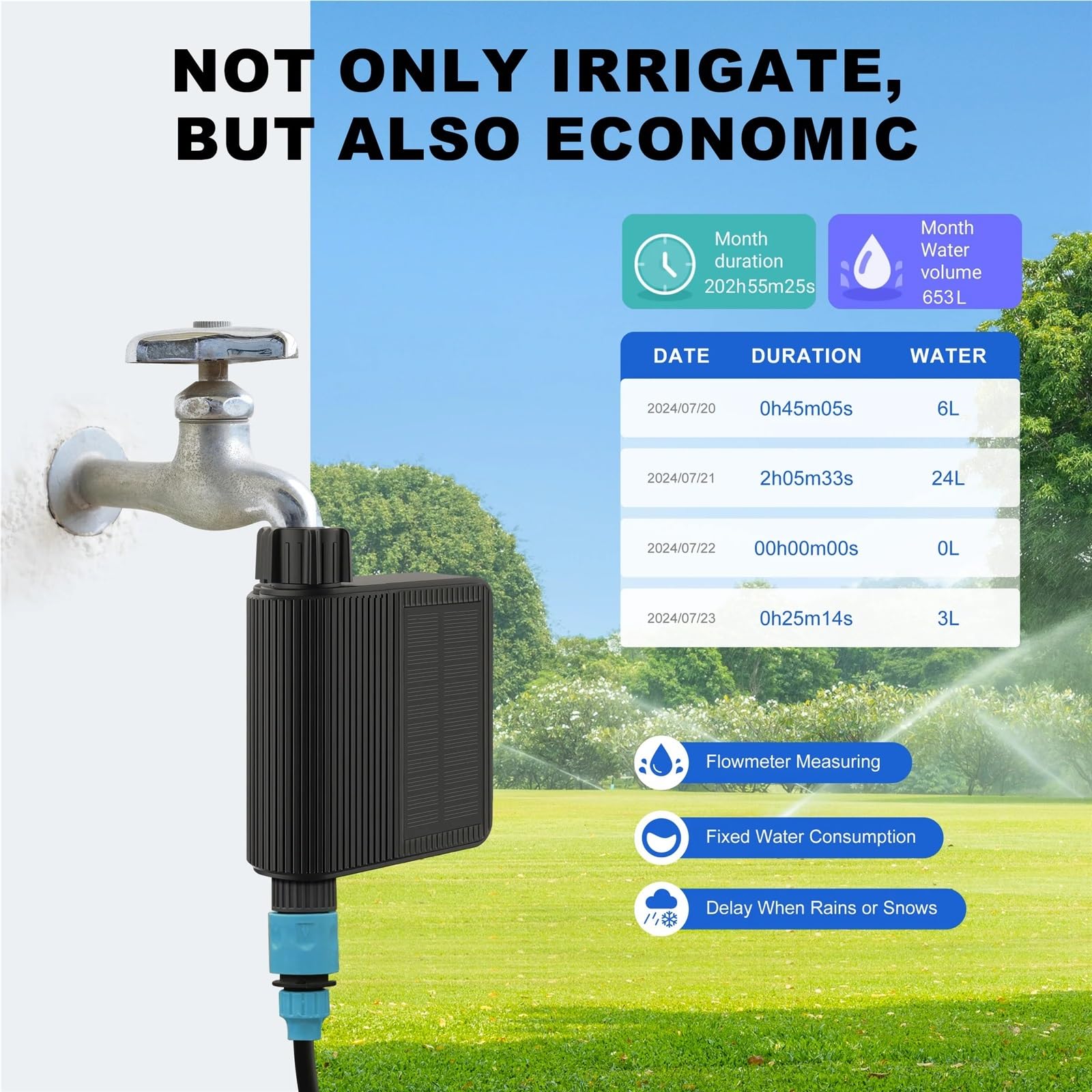 Timer for irrigazione intelligente alimentato a energia solare, timer for rubinetto flessibile Wi-Fi con ingresso in ottone, timer for irrigazione programmabile, nessun hub richiesto