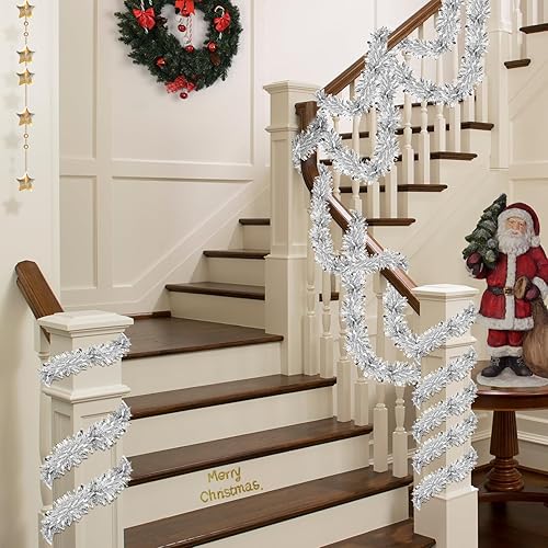 Miniatura 5 de Guirnalda de oropel de Navidad plateada de 50 pies  Guirnalda de oropel metálico para decoración de árbol de Navidad, decoración del árbol de