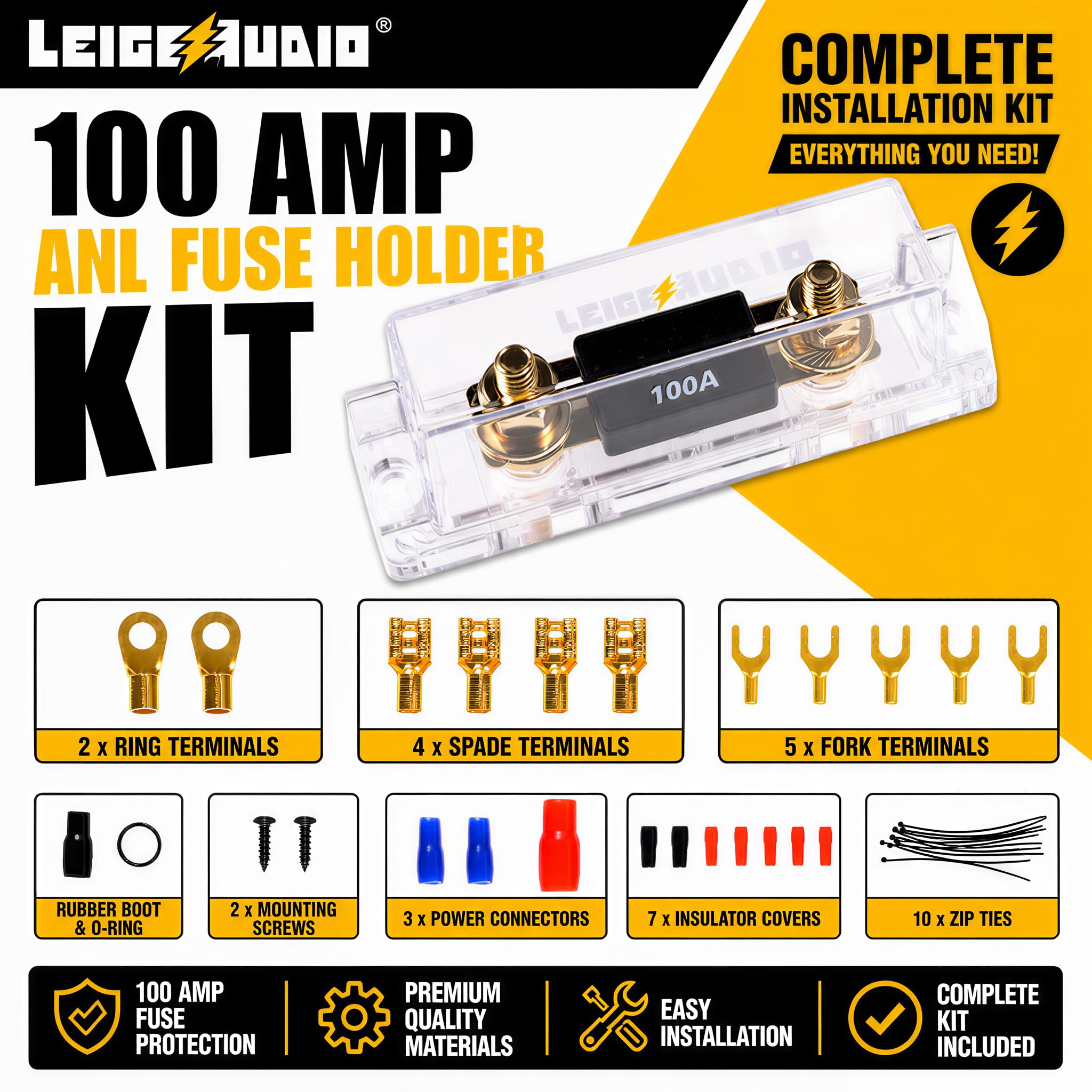 Kit di cablaggio per amplificatore da 4 gauge Ture 4 AWG, kit di cablaggio per subwoofer per auto che ti aiuta a creare collegamenti e porta energia alla tua radio, subwoofer e