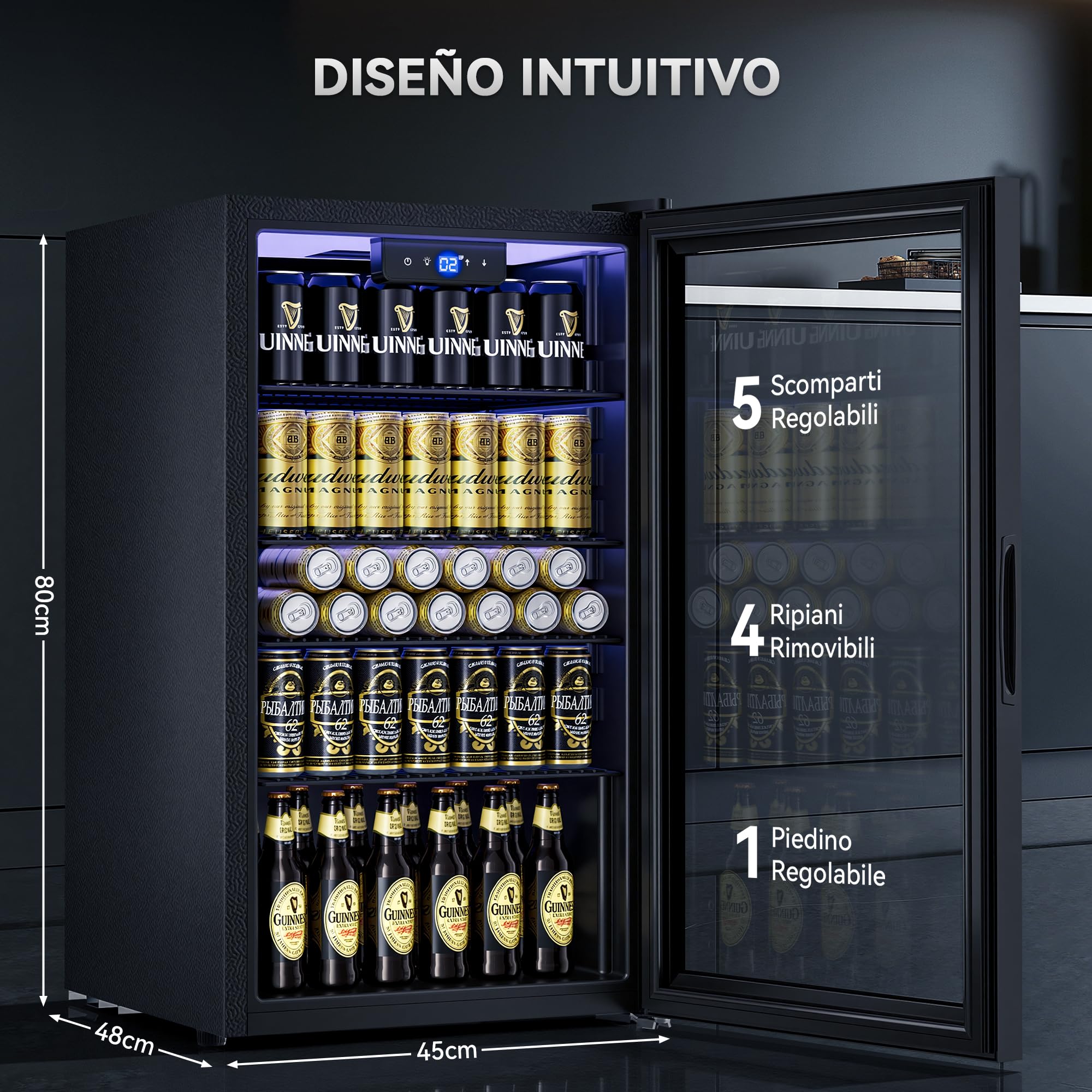 TRIUMPHKEY Frigorífico para Bebidas 86L con Puerta de Cristal, Mini Nevera para Bebidas con 4 Estantes Ajustables, Capacidad para 130 Latas, Ideal para Cerveza, Refrescos, Hogar, Bar y Oficina