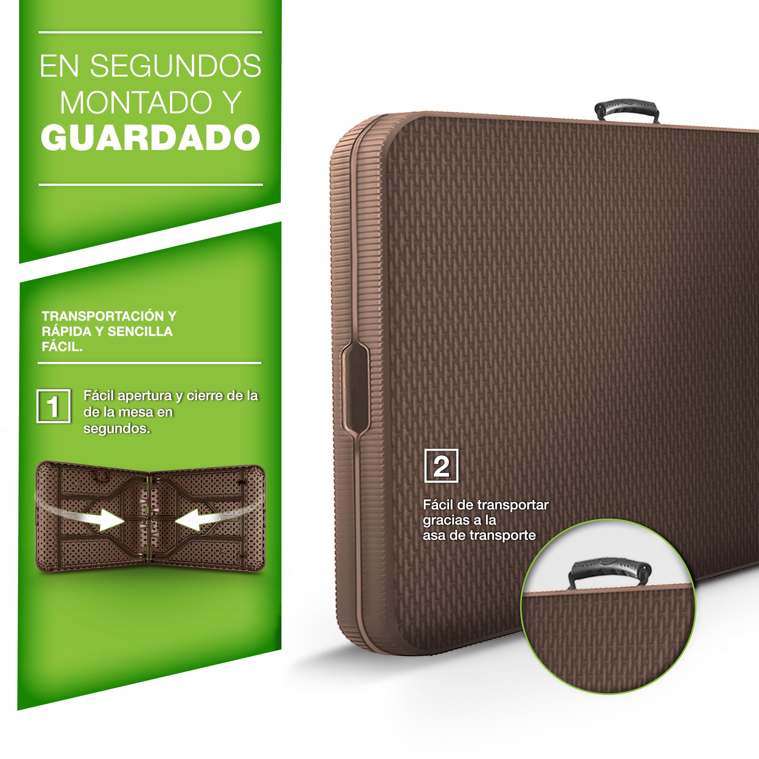 tillvex Mesa Plegable Multifuncional 180 x 75 cm Óptica Ratán | Mesa Portátil Multifuncional para Terraza, Exterior, Balcón, Picnic | Mesa de Camping para 6 Personas