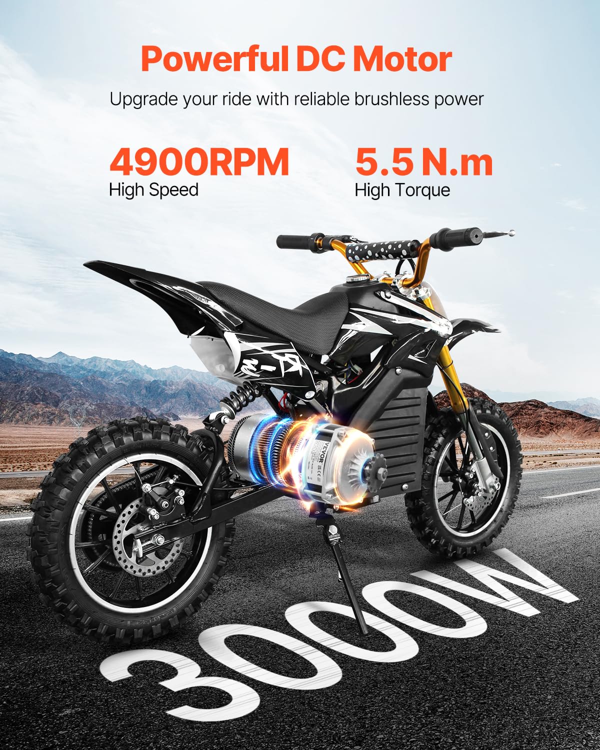 VEVOR Kit Motore Elettrico Senza Spazzole 134 x 107 x 112 mm 3000 W Motore Elettrico 72 V a 4900 Giri/min Motore CC Senza Spazzole, Funziona in Modo Efficiente, per Go Kart, Bici Elettrica, Scooter