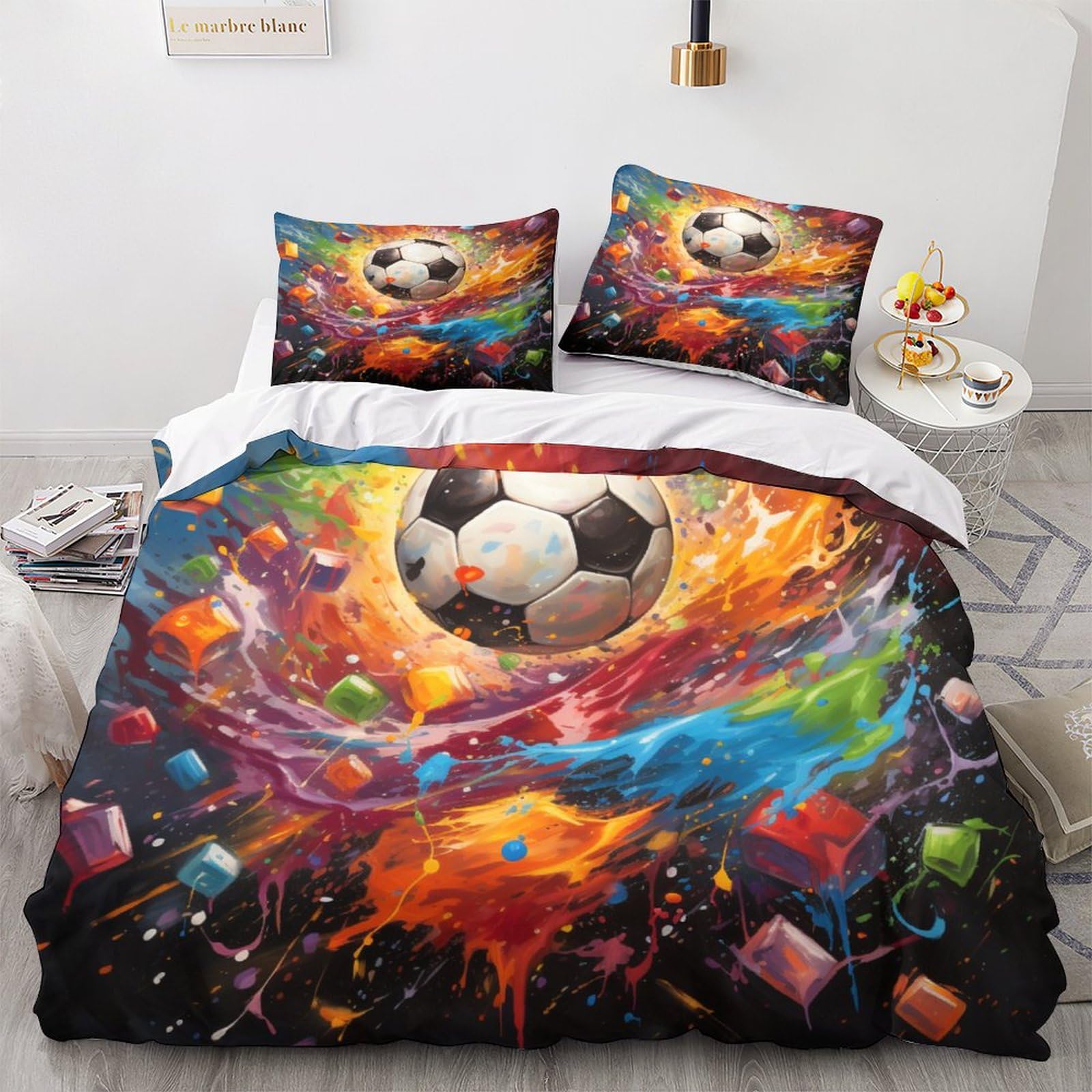 Housse de couette football 3D King 220x240cm avec taies d'oreiller
