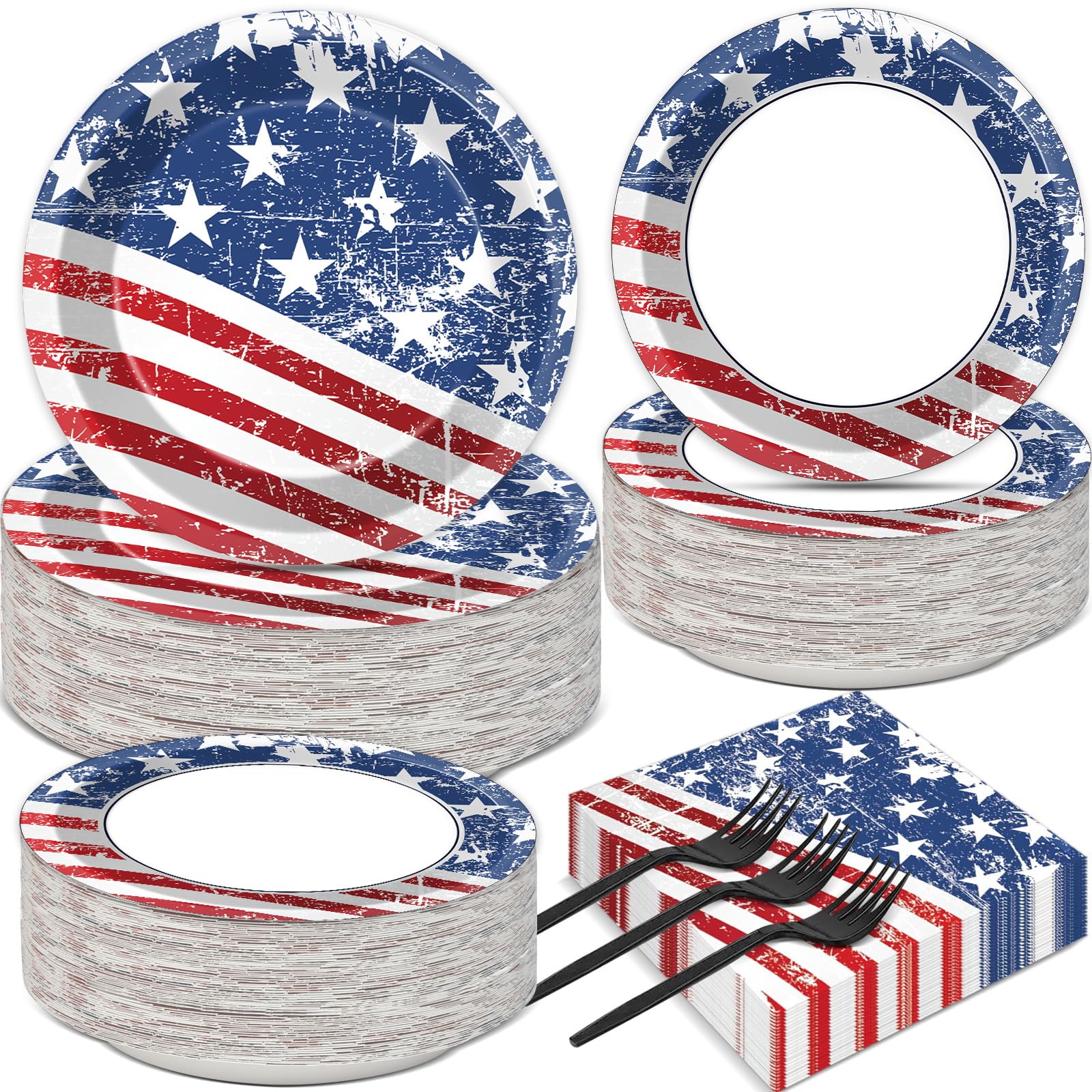 50 Guests Patriotic Party Plates and Napkins Tableware Set 4th of July Memorial Day Flag Birthday Party Supplies Independence Day Dinnerware Favors