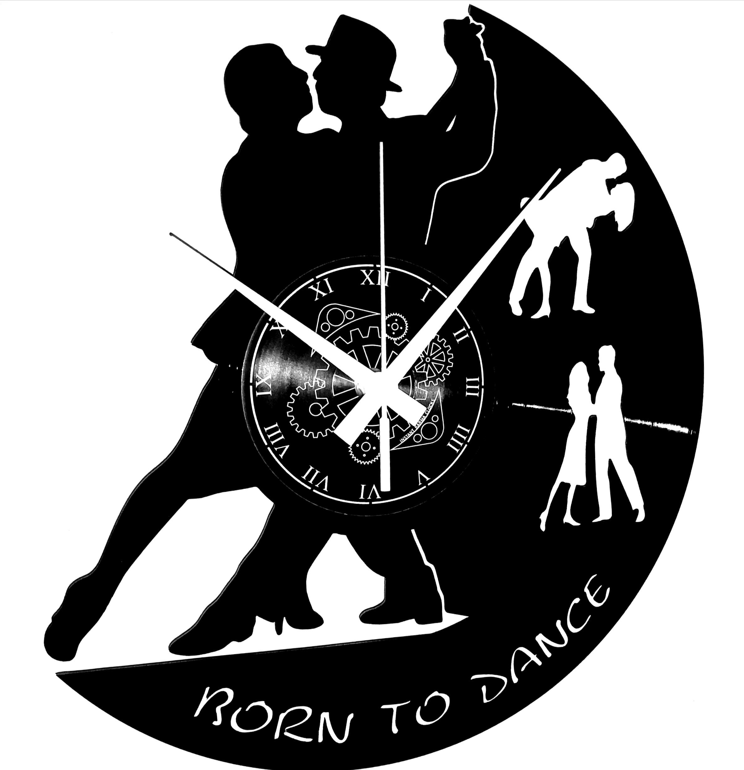 Vinyl Wall Clock Dancers Born to Dance Tango Walzer Women Man Girl Modern Design, Black