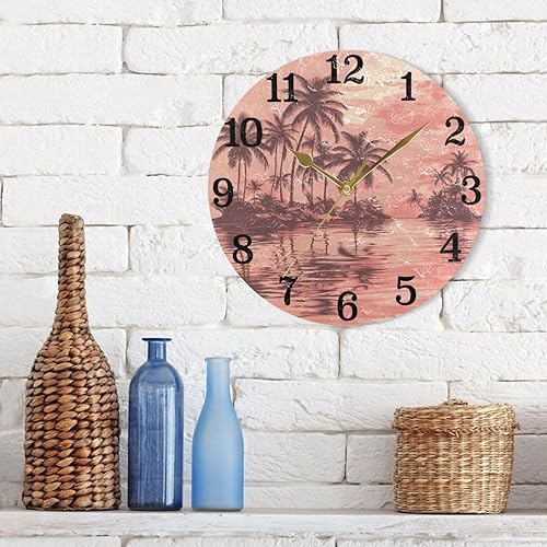Miniatura 7 de KLL Reloj redondo de playa retro romántico rosa de 10 pulgadas para pared de oficina, sin tictac, interior para sala de estar, casa de campo,