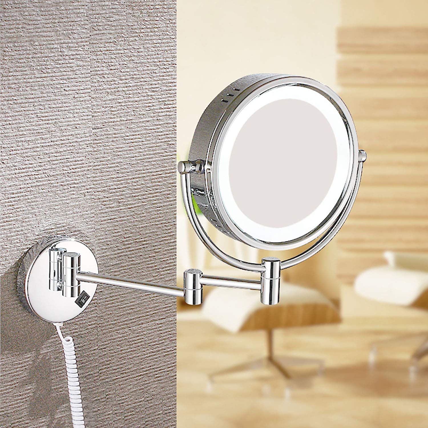 Specchio Trucco Specchio per Il Trucco, Doppio Lato Illuminato 8,5 Pollici 10X LED ingrandito Specchio Moderno con Finitura cromata Lucida