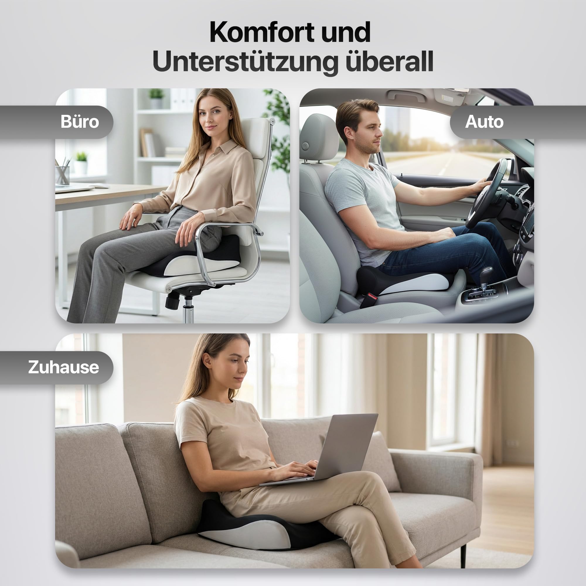 Orthopädisches Sitzkissen Steißbein Memory Foam für Bürostuhl & Auto
