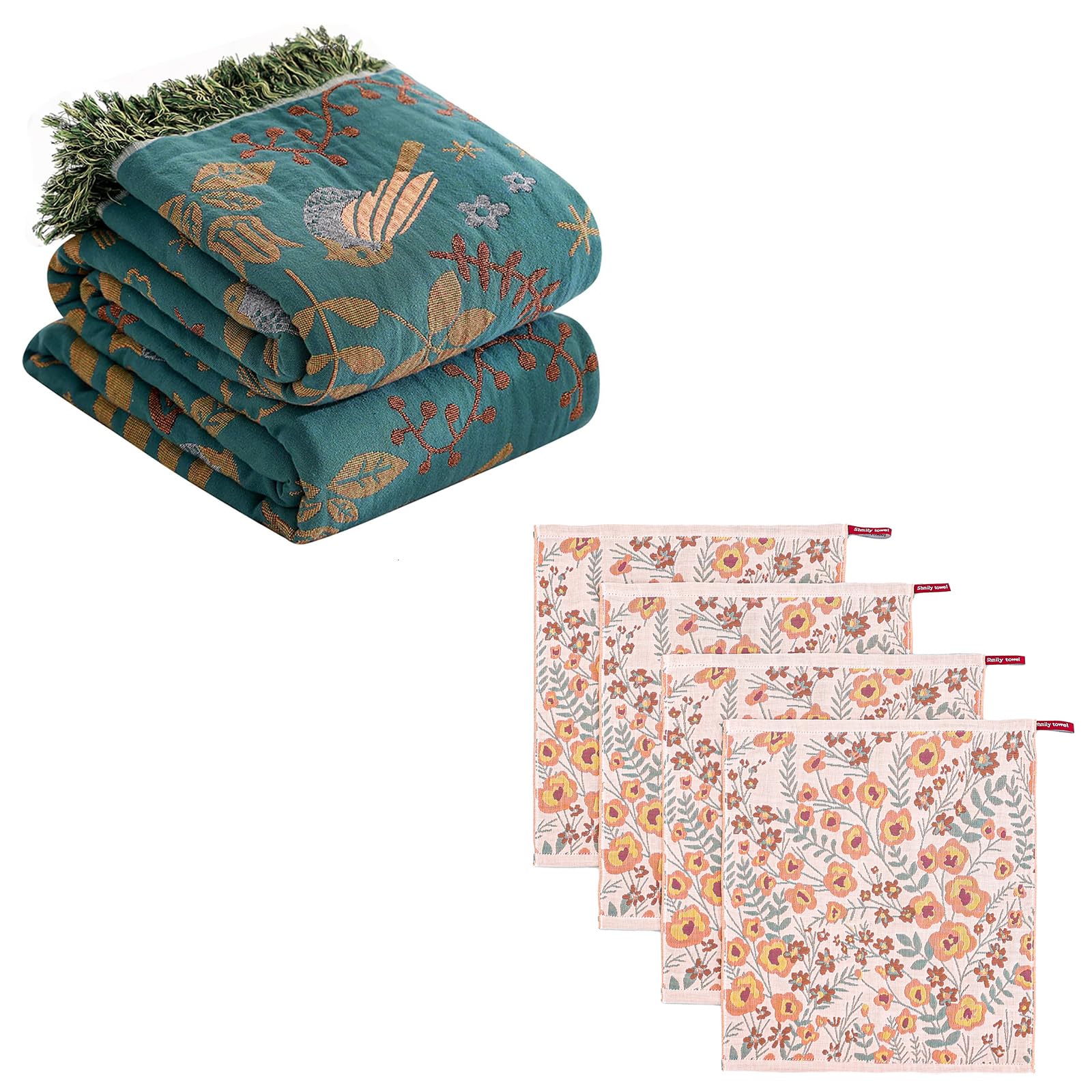 HOORDRY Boho Tagesdecke & Doppelseitig Geschirrtücher Set
