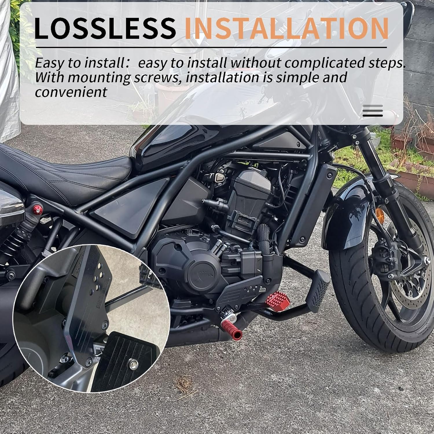Footrest Side Trim Covers Rebel1100T Rider Footboard Heel Guard Step Hold Plate Footpeg Covers compatible for HO&N&DA Rebel CMX 1100 Rebel1100 Accessories 2021-2025 (Black)